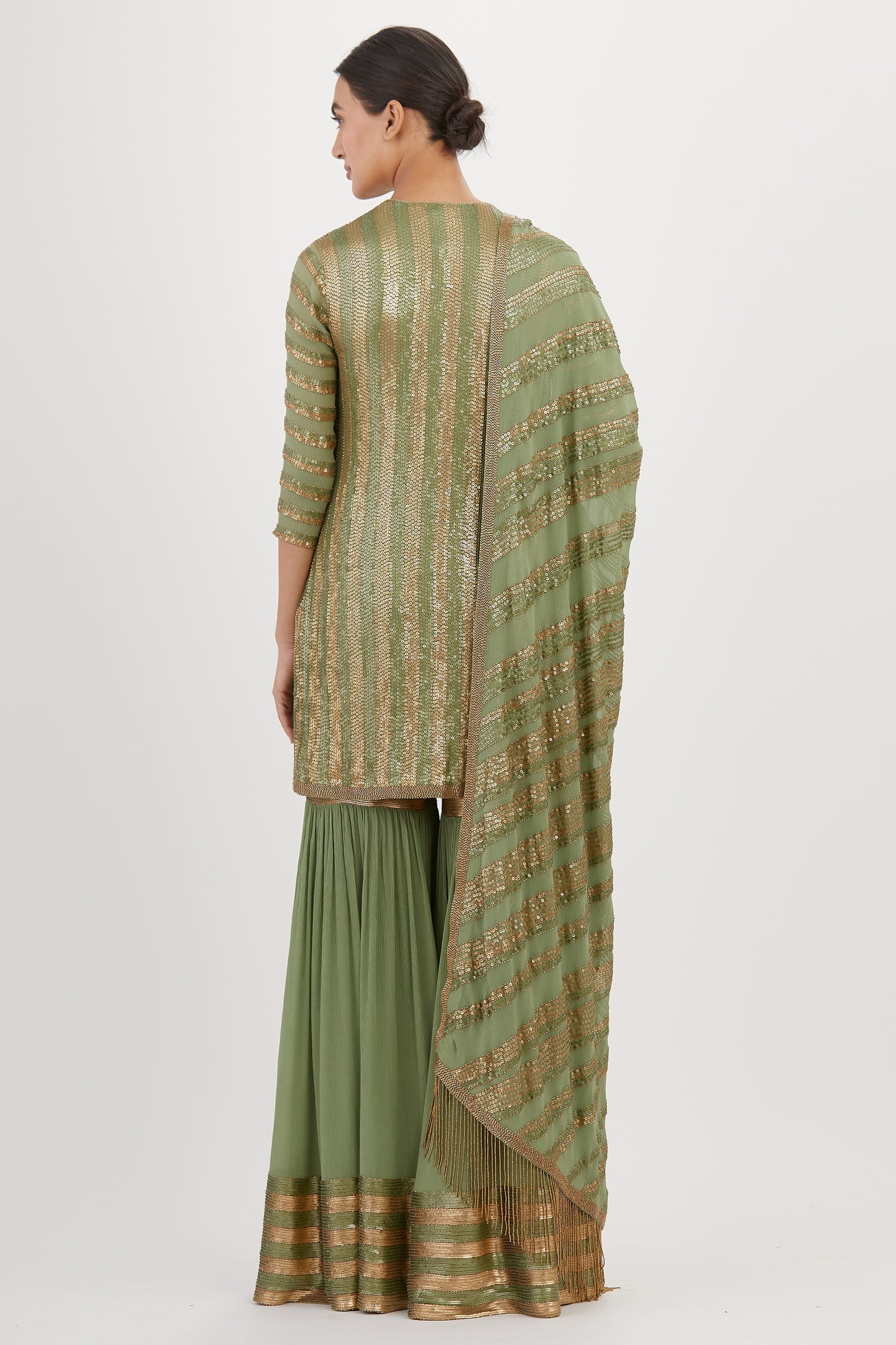 Gharara Set in Striped Sequin Embroidery