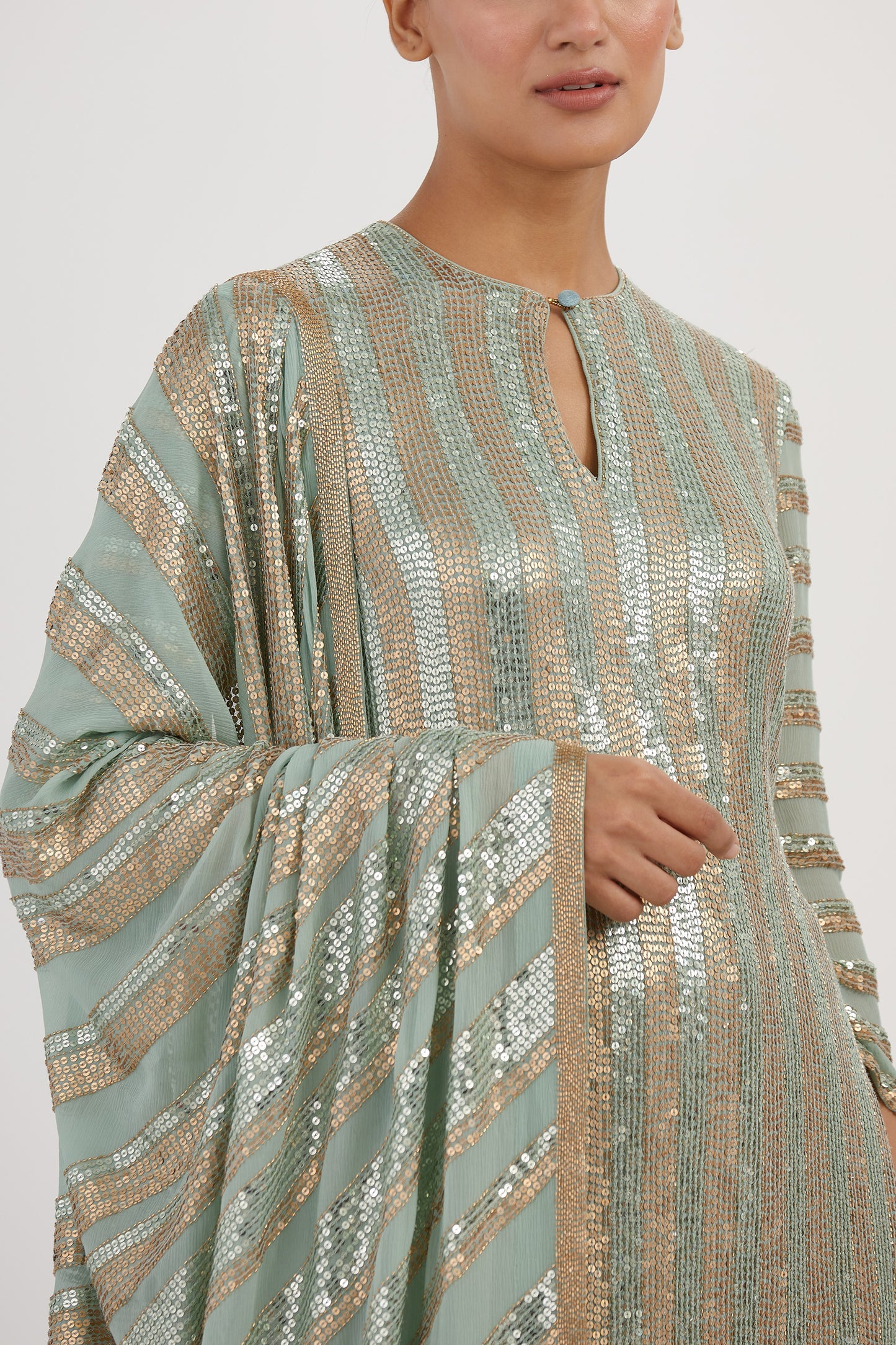 Gharara Set in Striped Sequin Embroidery