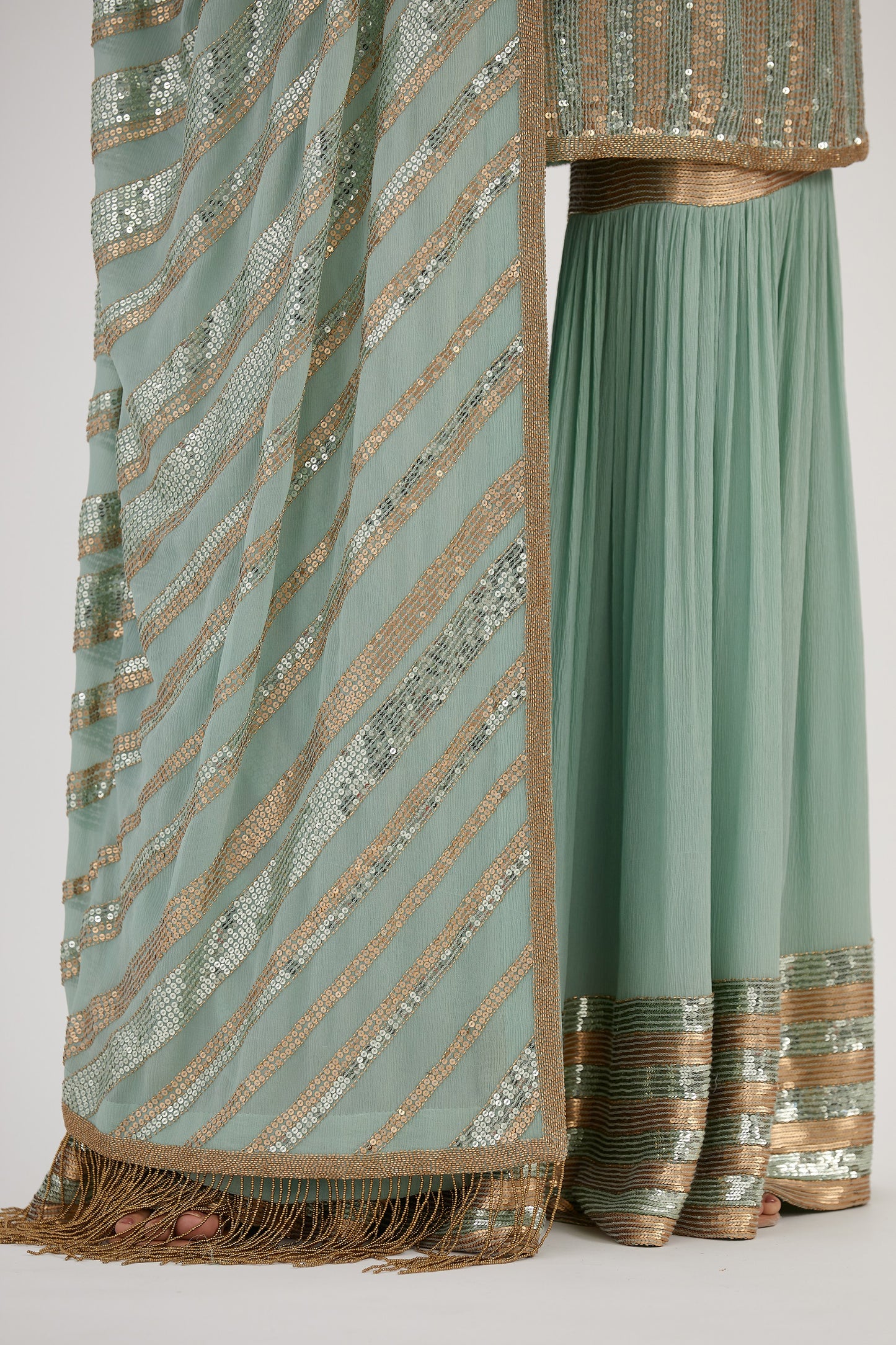 Gharara Set in Striped Sequin Embroidery
