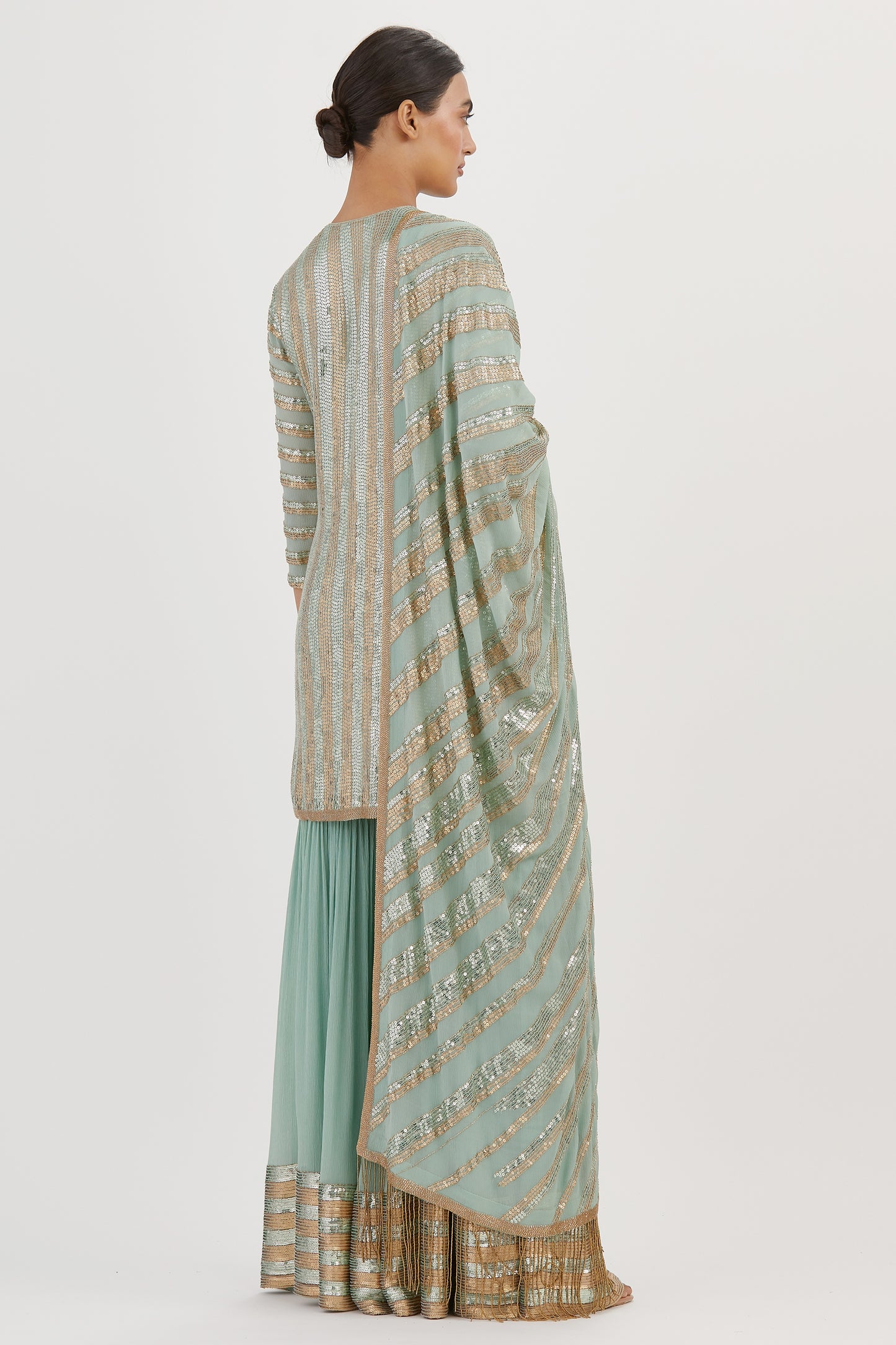 Gharara Set in Striped Sequin Embroidery