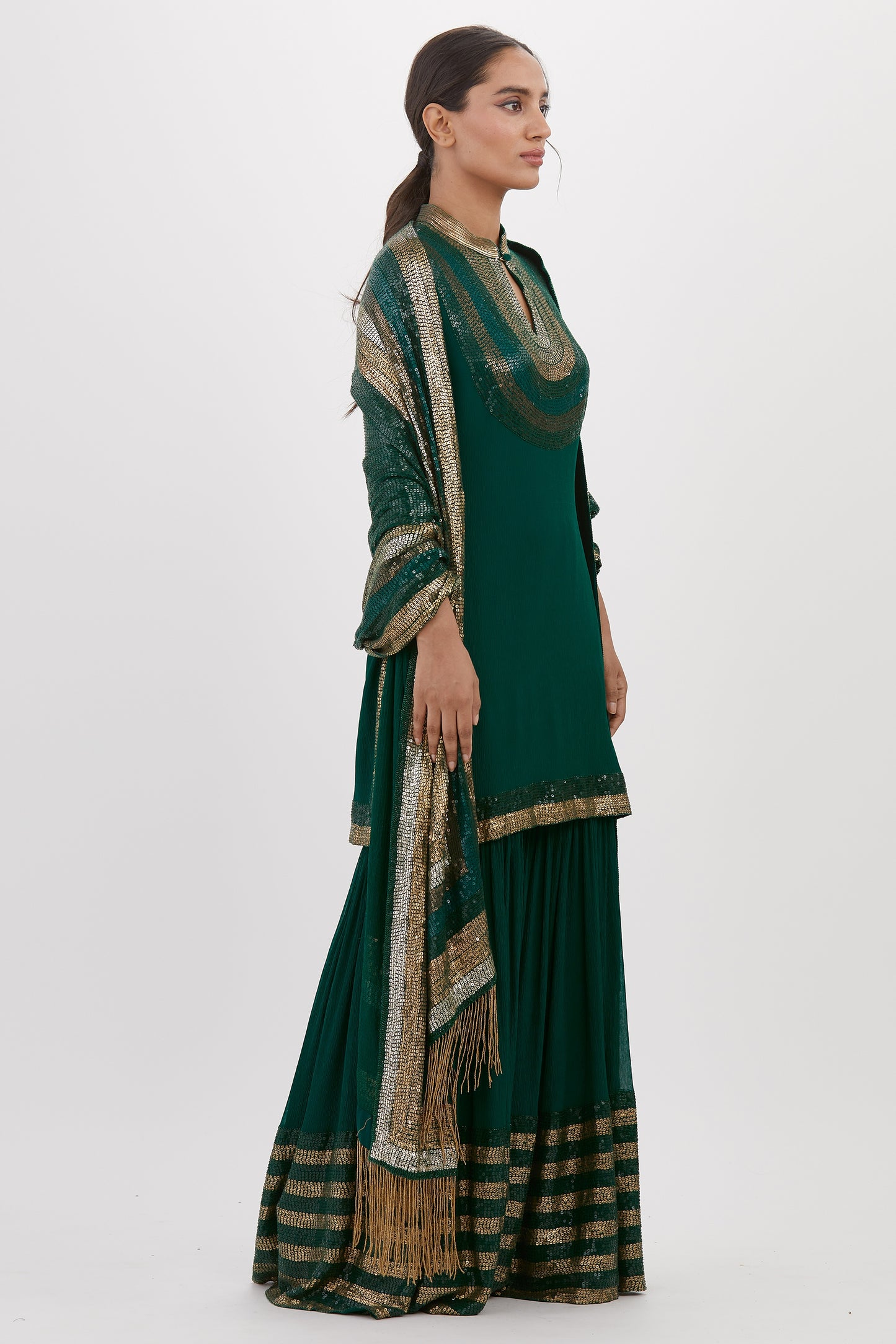 Gharara Set in Striped Sequin Embroidery