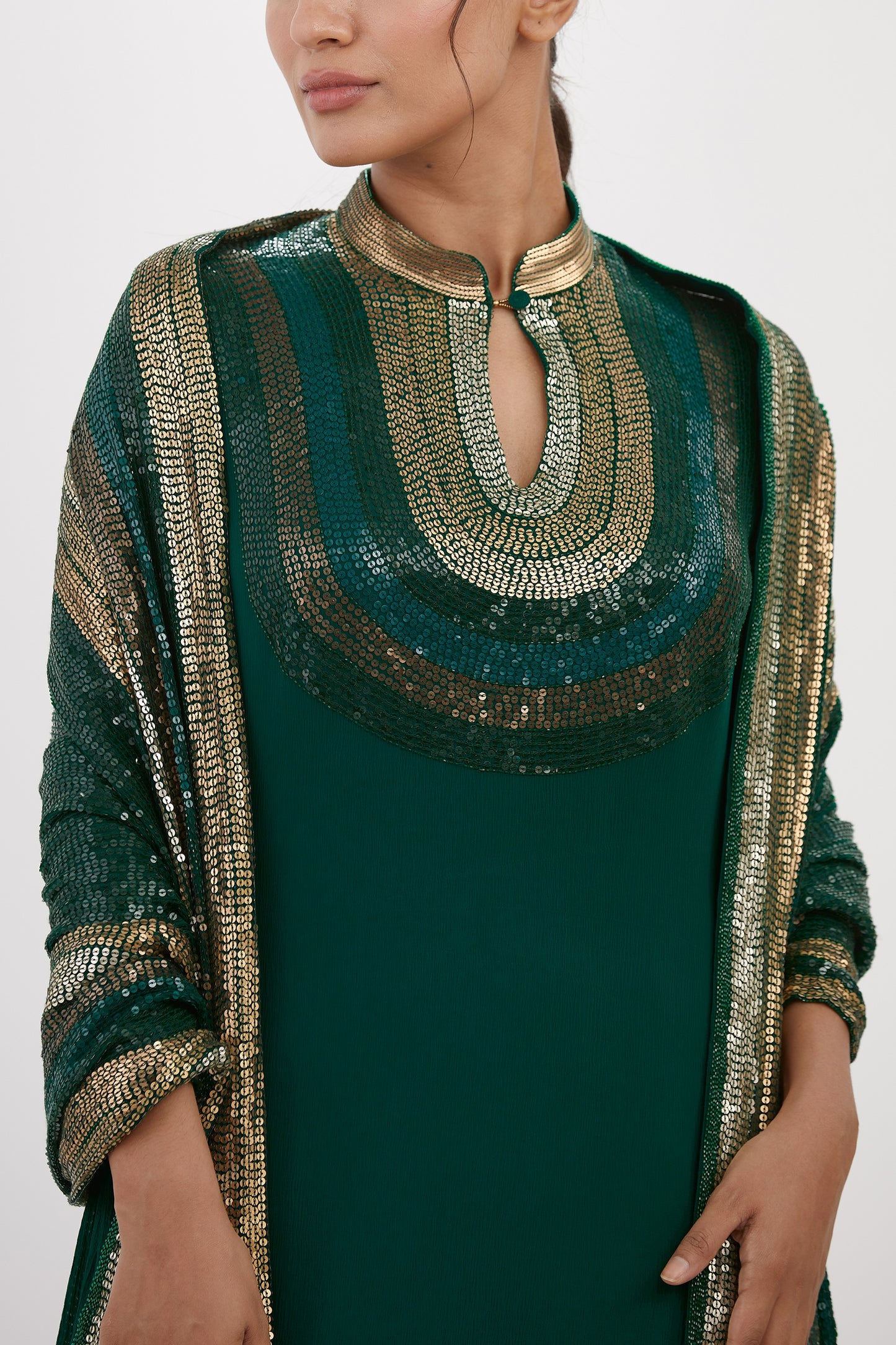 Gharara Set in Striped Sequin Embroidery
