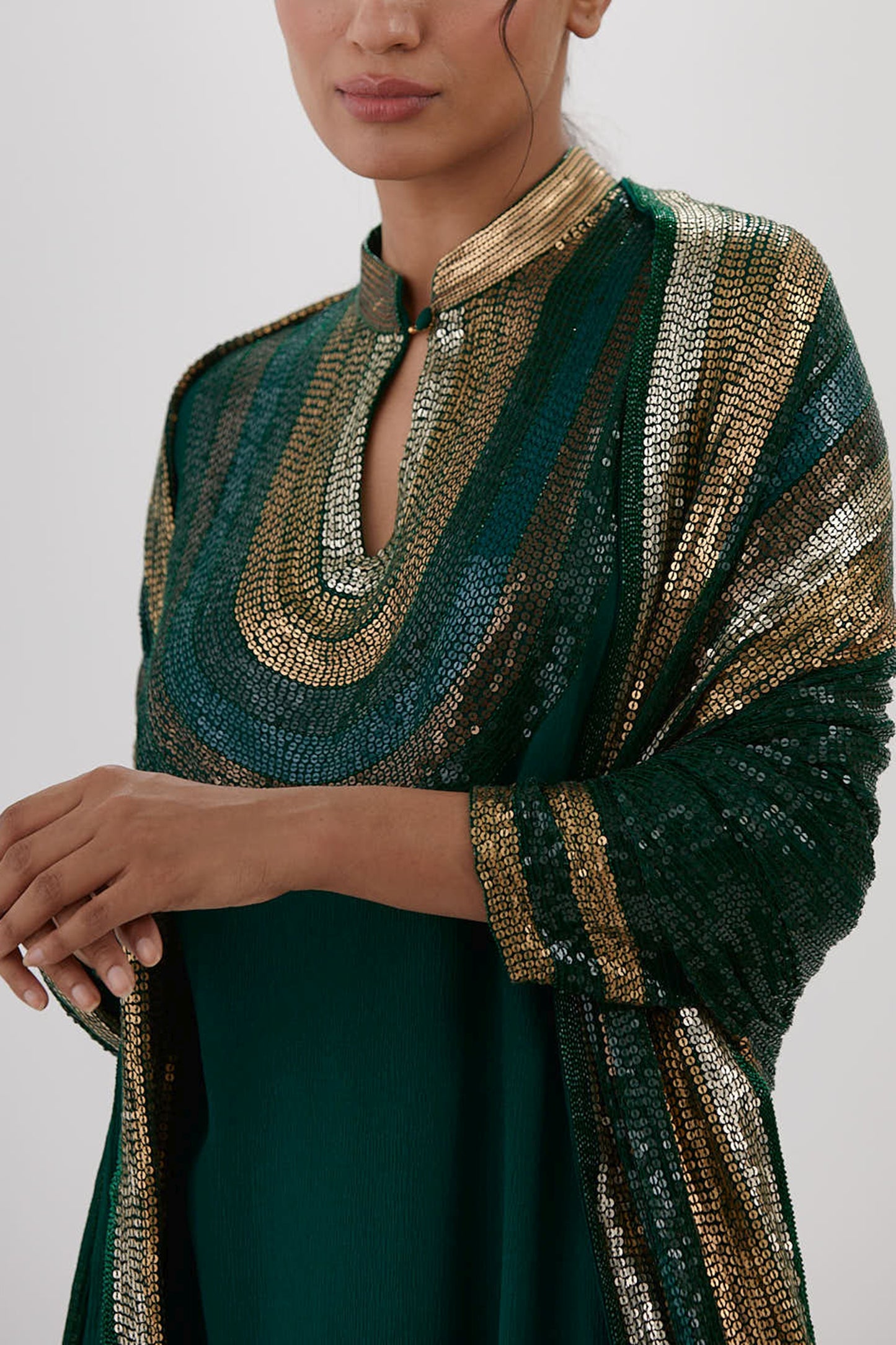 Gharara Set in Striped Sequin Embroidery