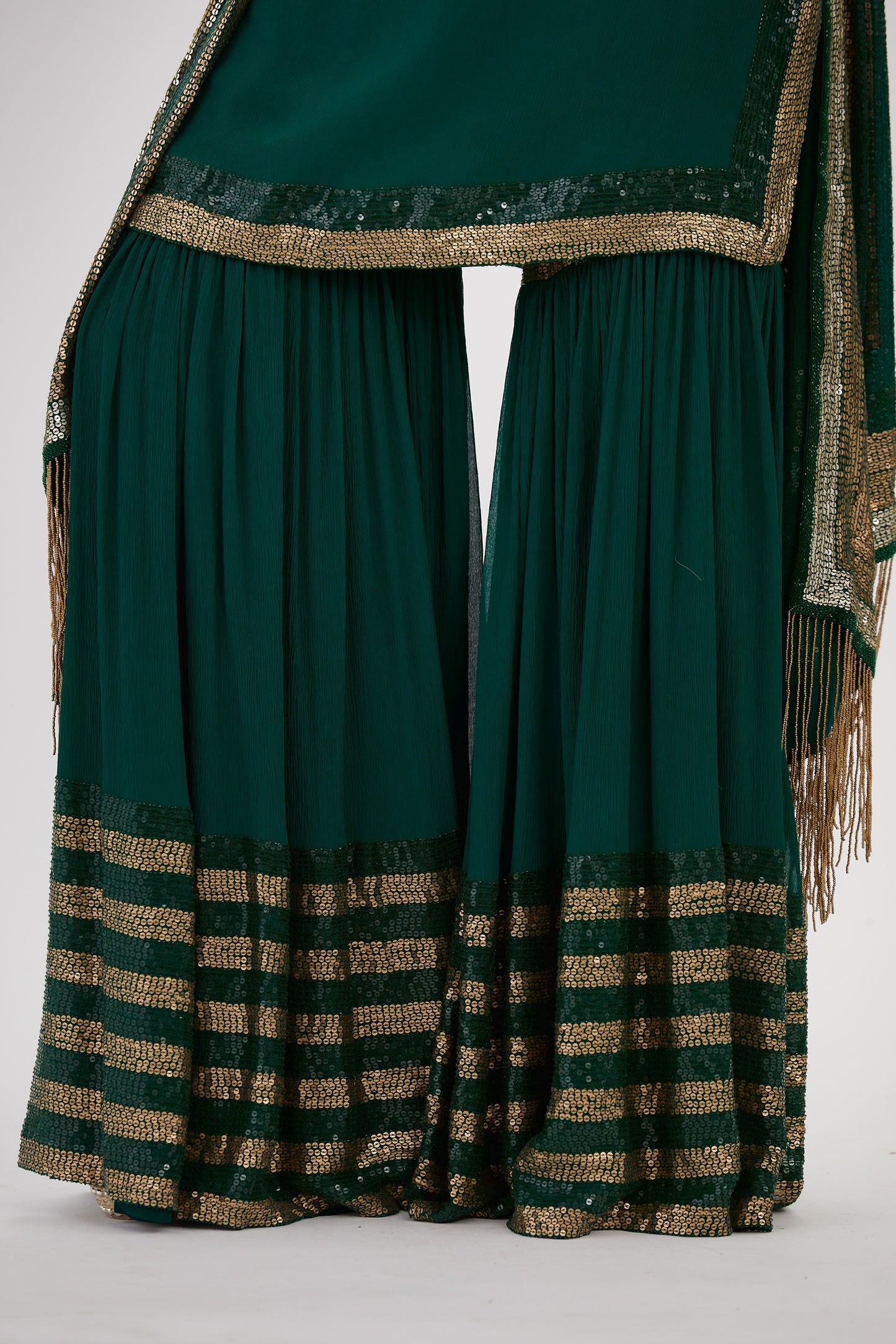 Gharara Set in Striped Sequin Embroidery