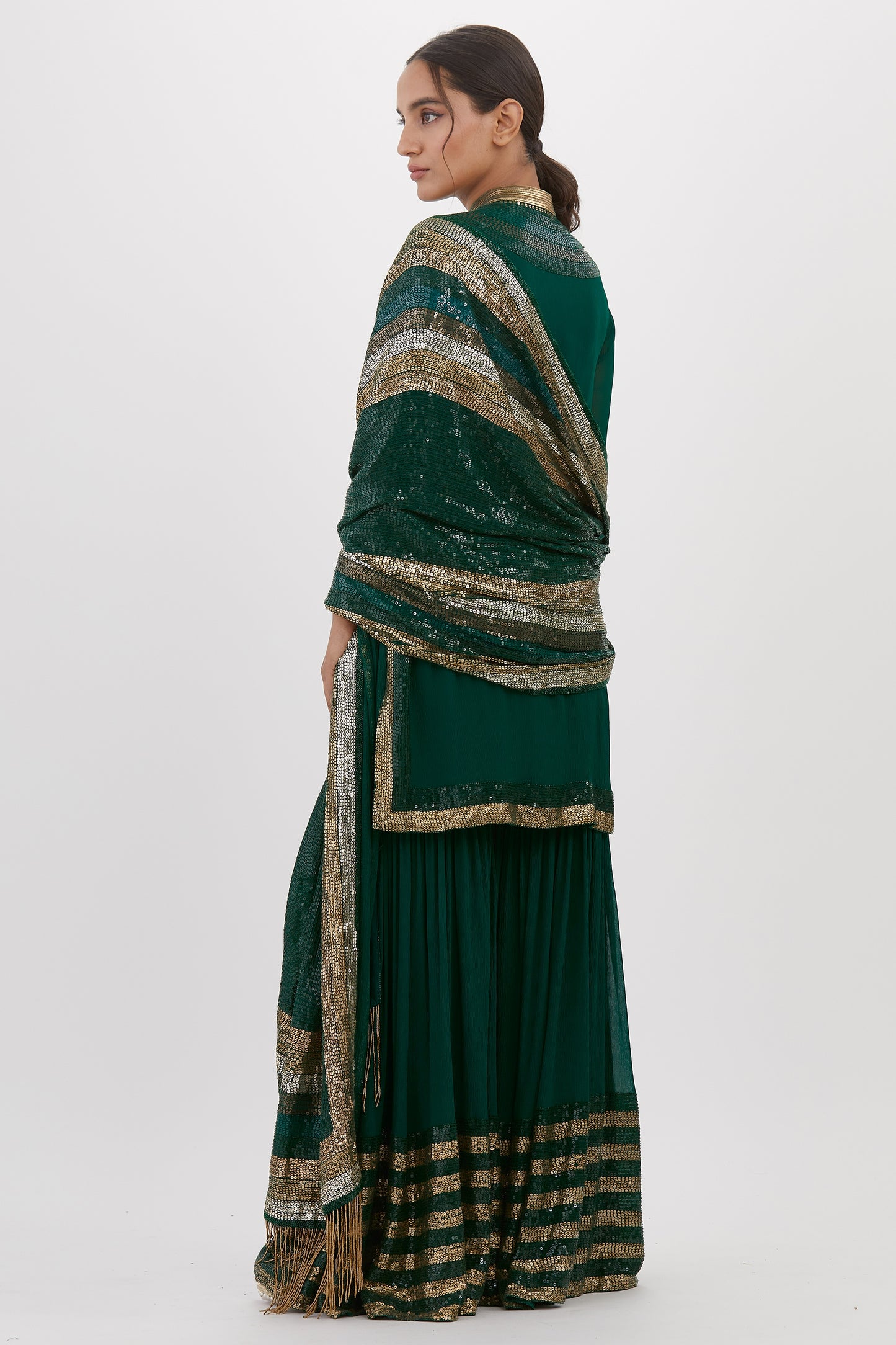 Gharara Set in Striped Sequin Embroidery