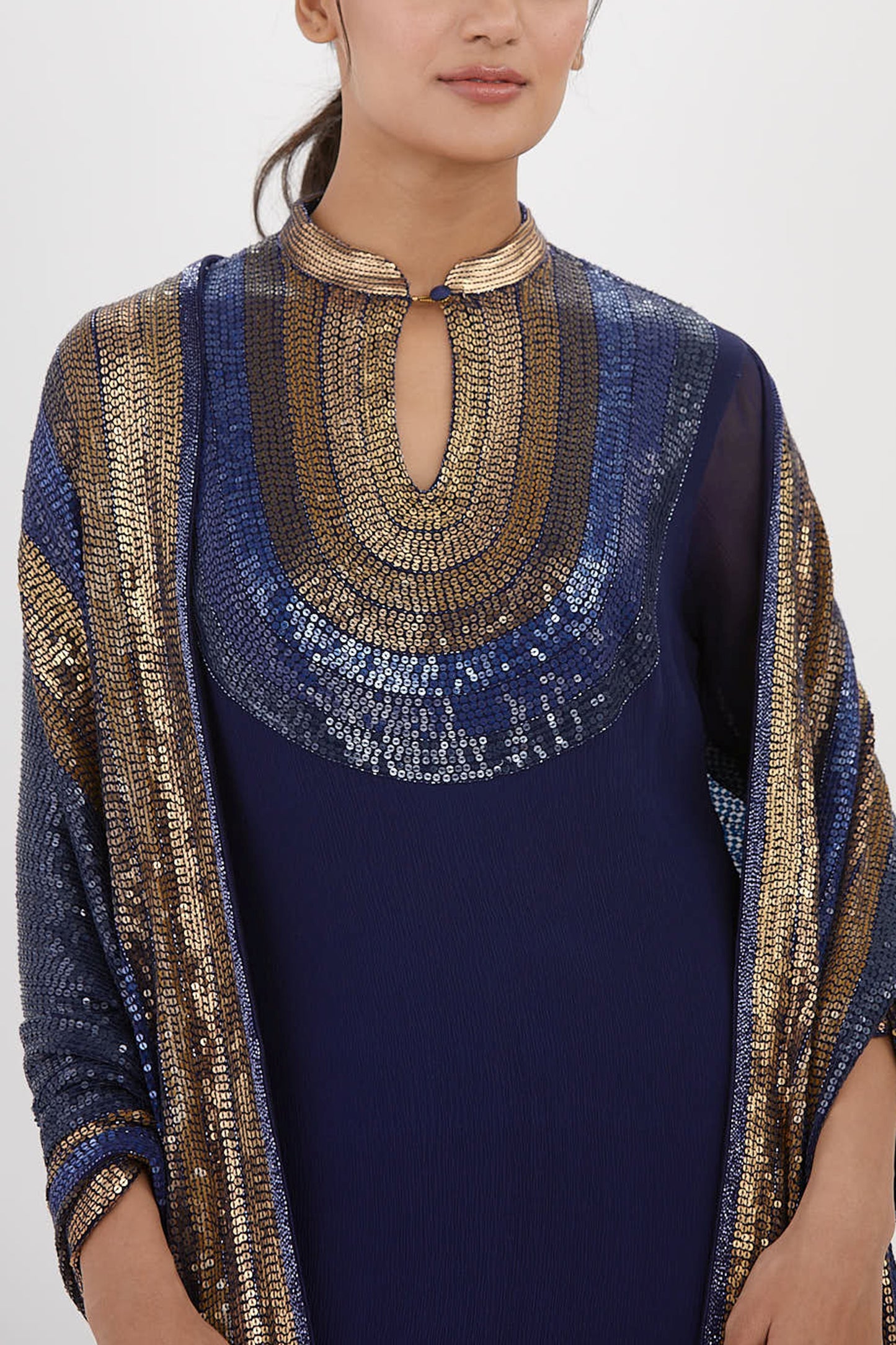 Gharara Set in Striped Sequin Embroidery