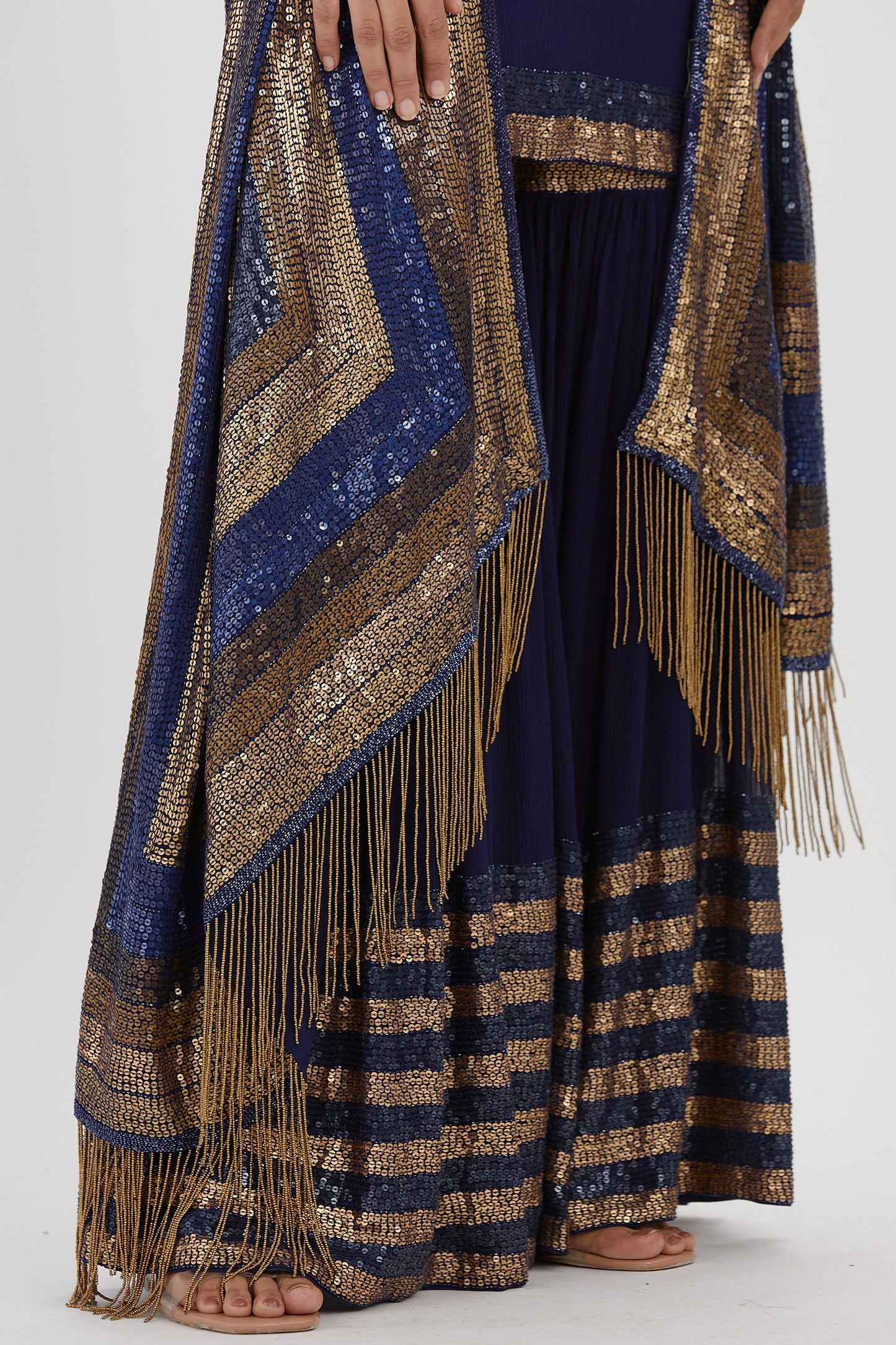 Gharara Set in Striped Sequin Embroidery