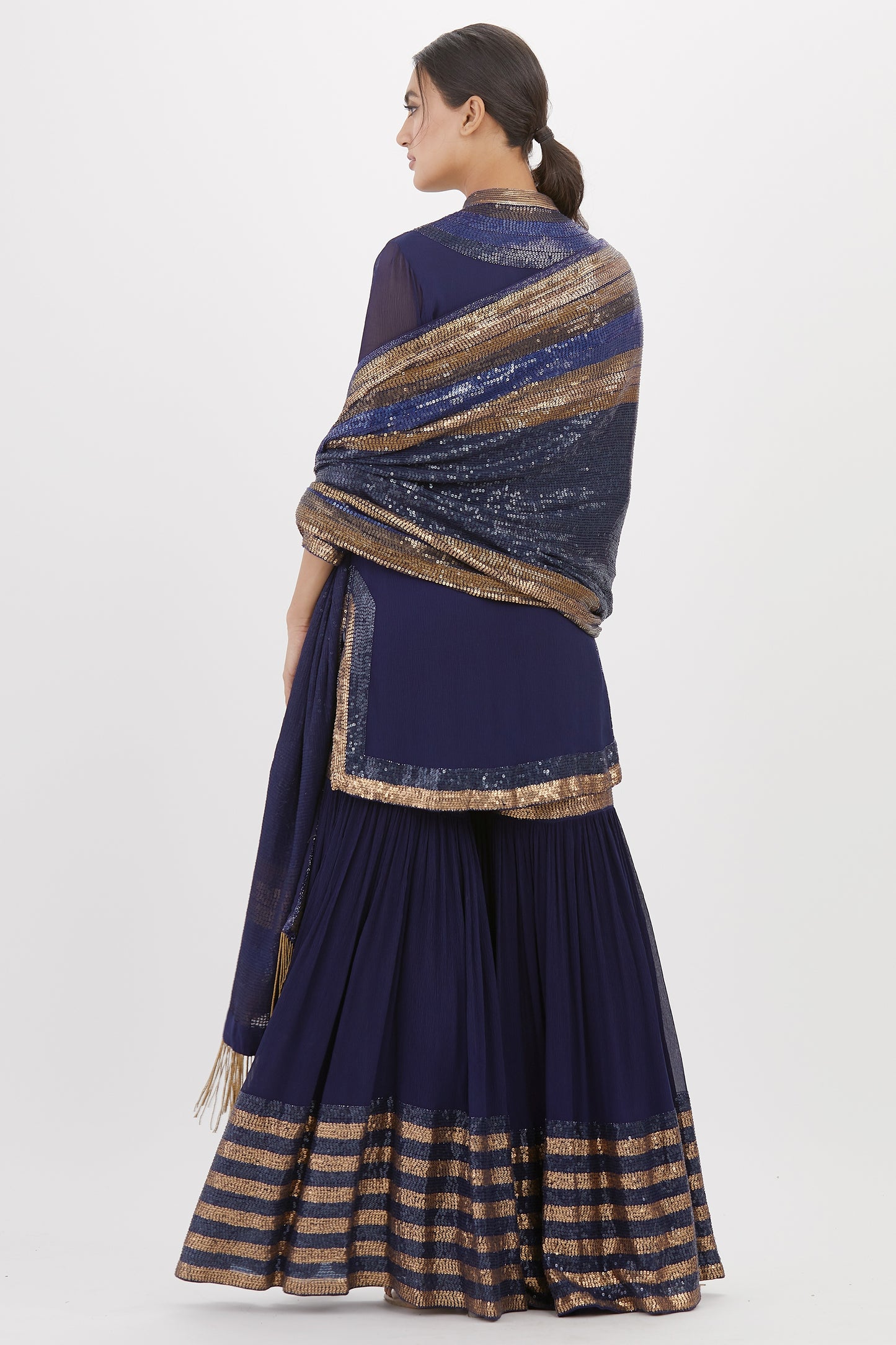 Gharara Set in Striped Sequin Embroidery