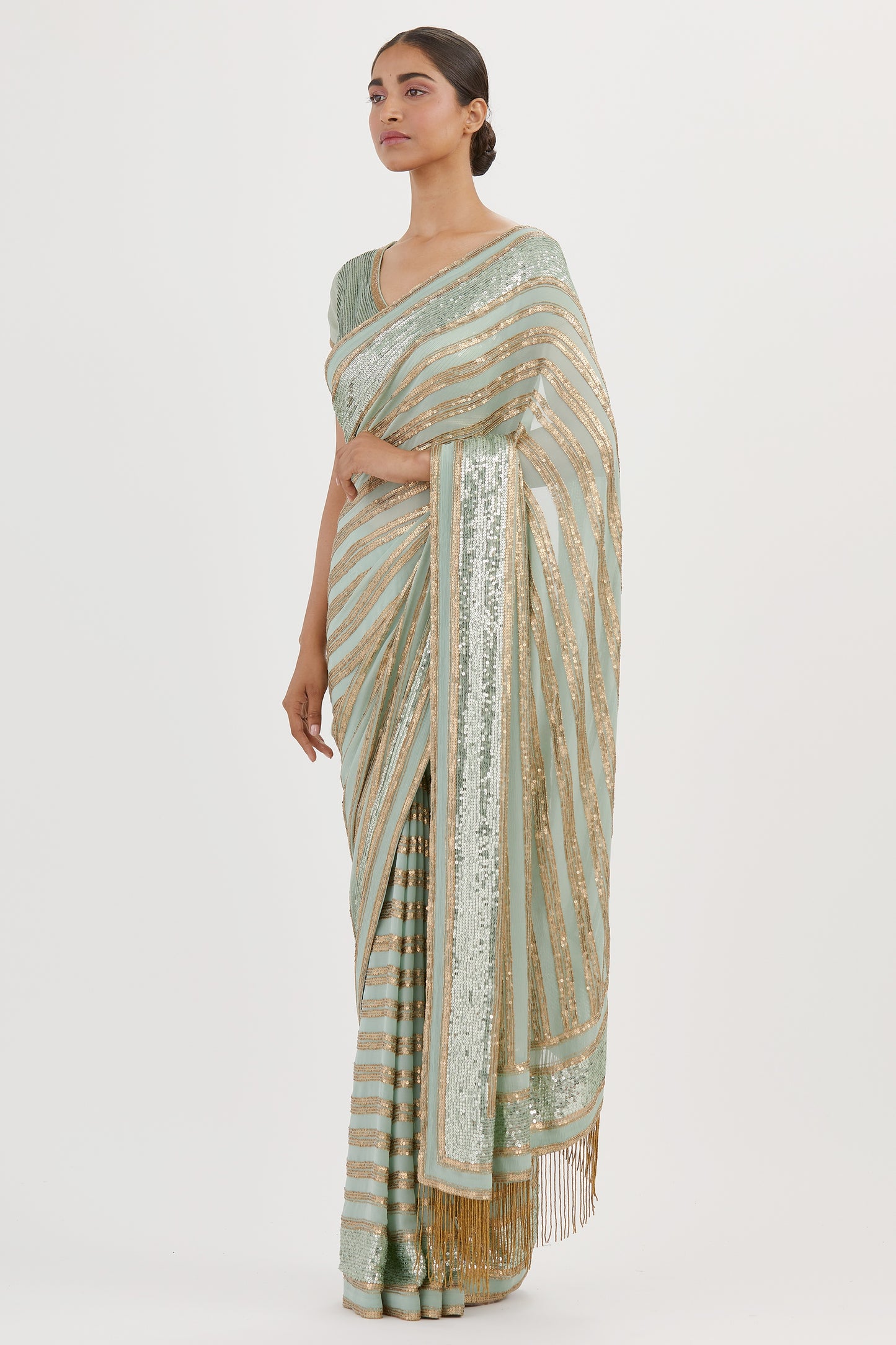 Sari Set in Striped Sequin Embroidery