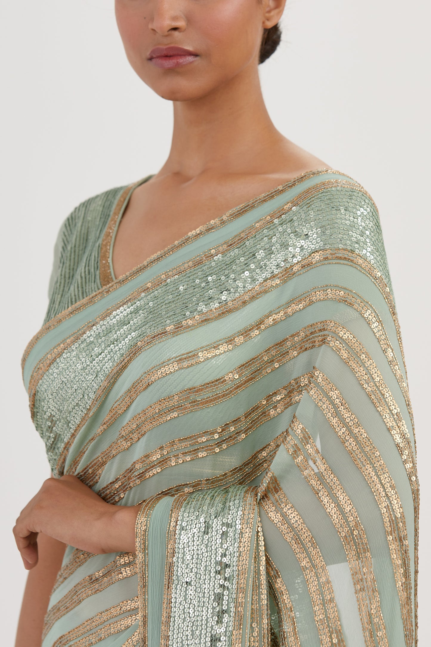 Sari Set in Striped Sequin Embroidery