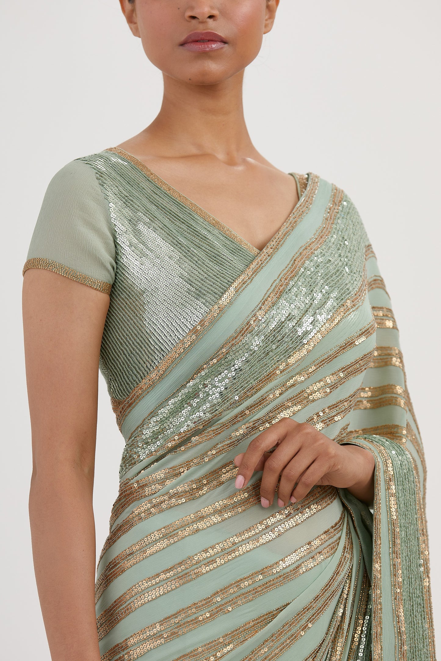 Sari Set in Striped Sequin Embroidery