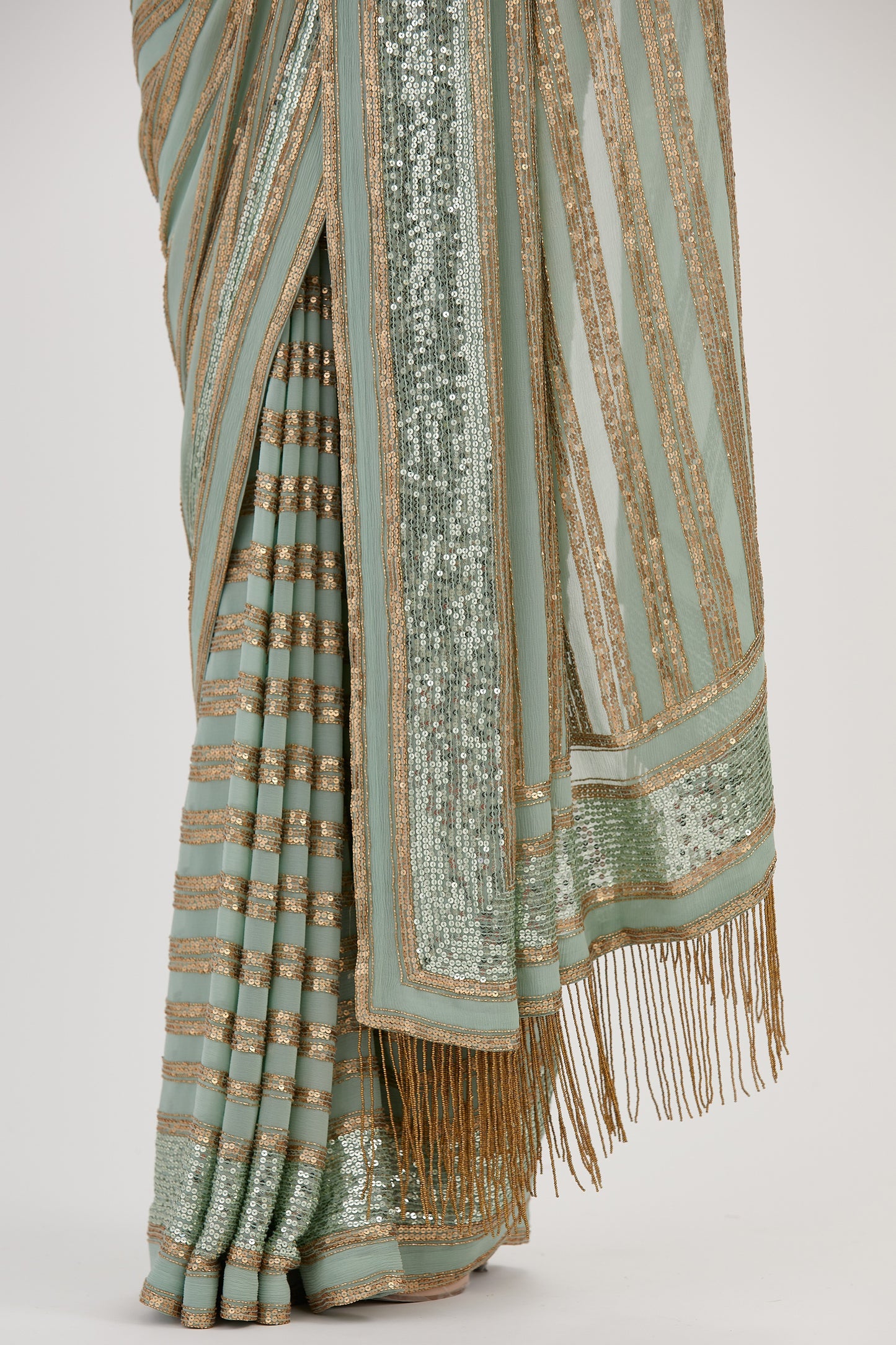 Sari Set in Striped Sequin Embroidery