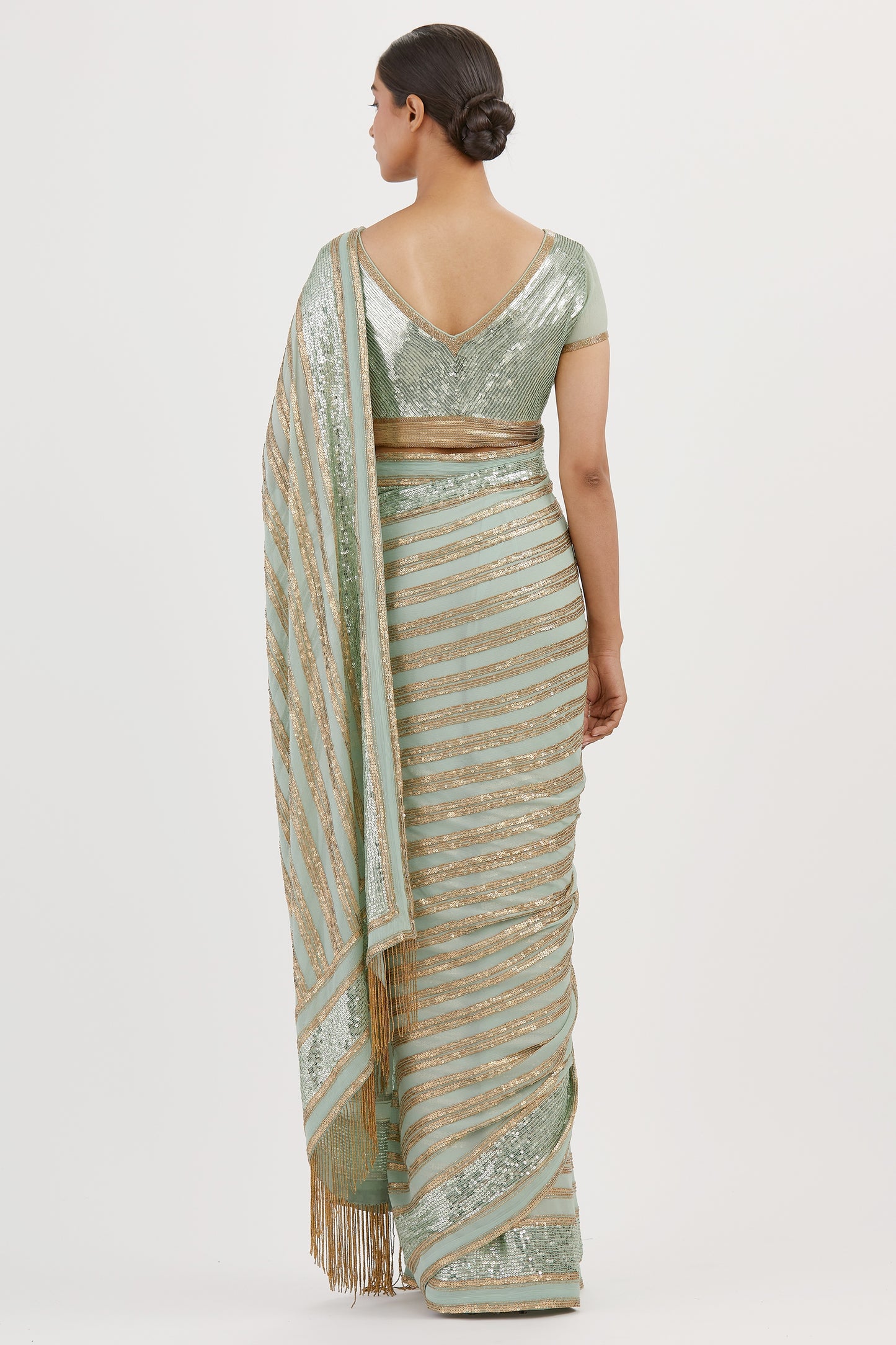 Sari Set in Striped Sequin Embroidery