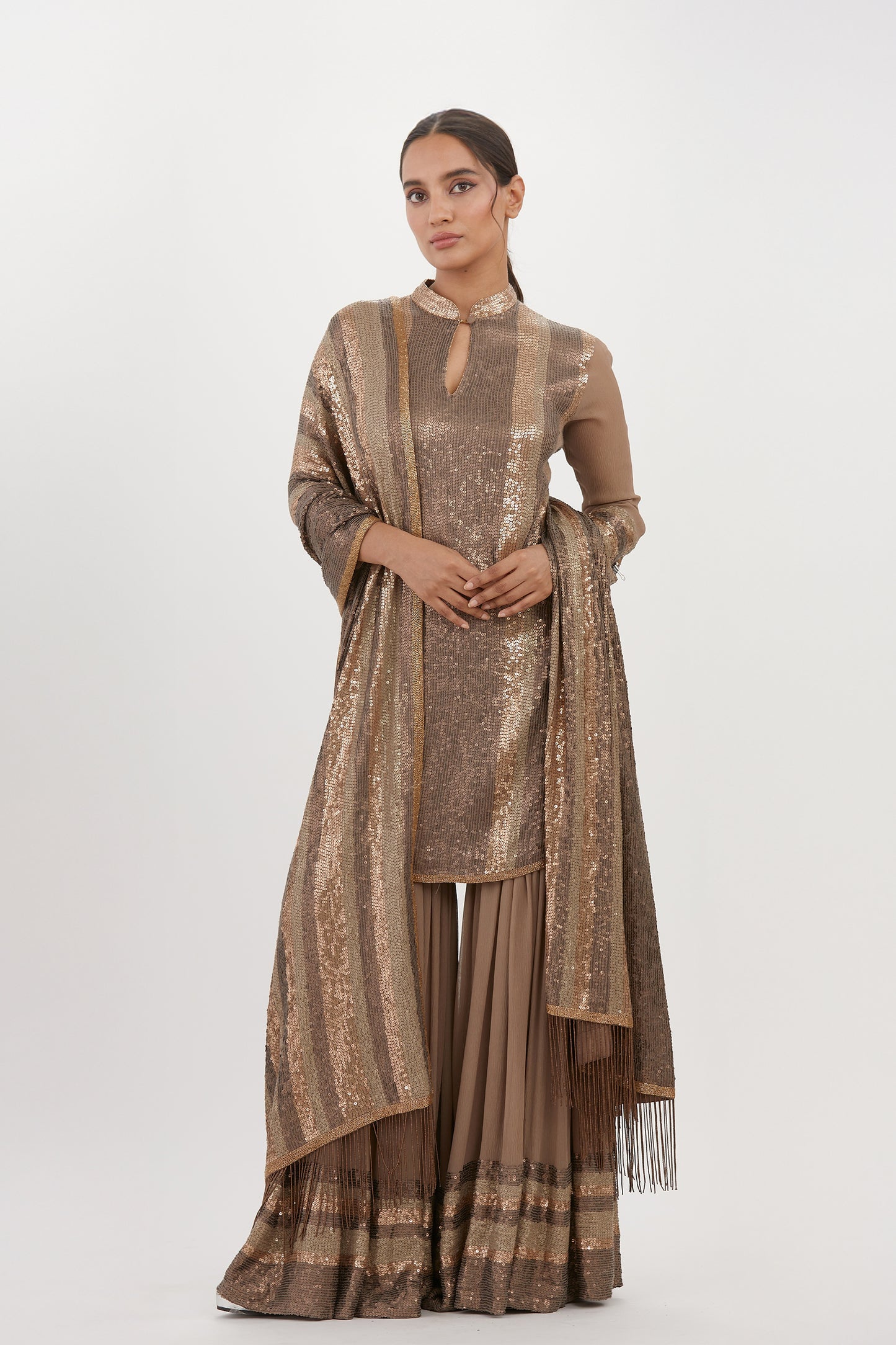Gharara Set in Metallic Sequin Embroidery