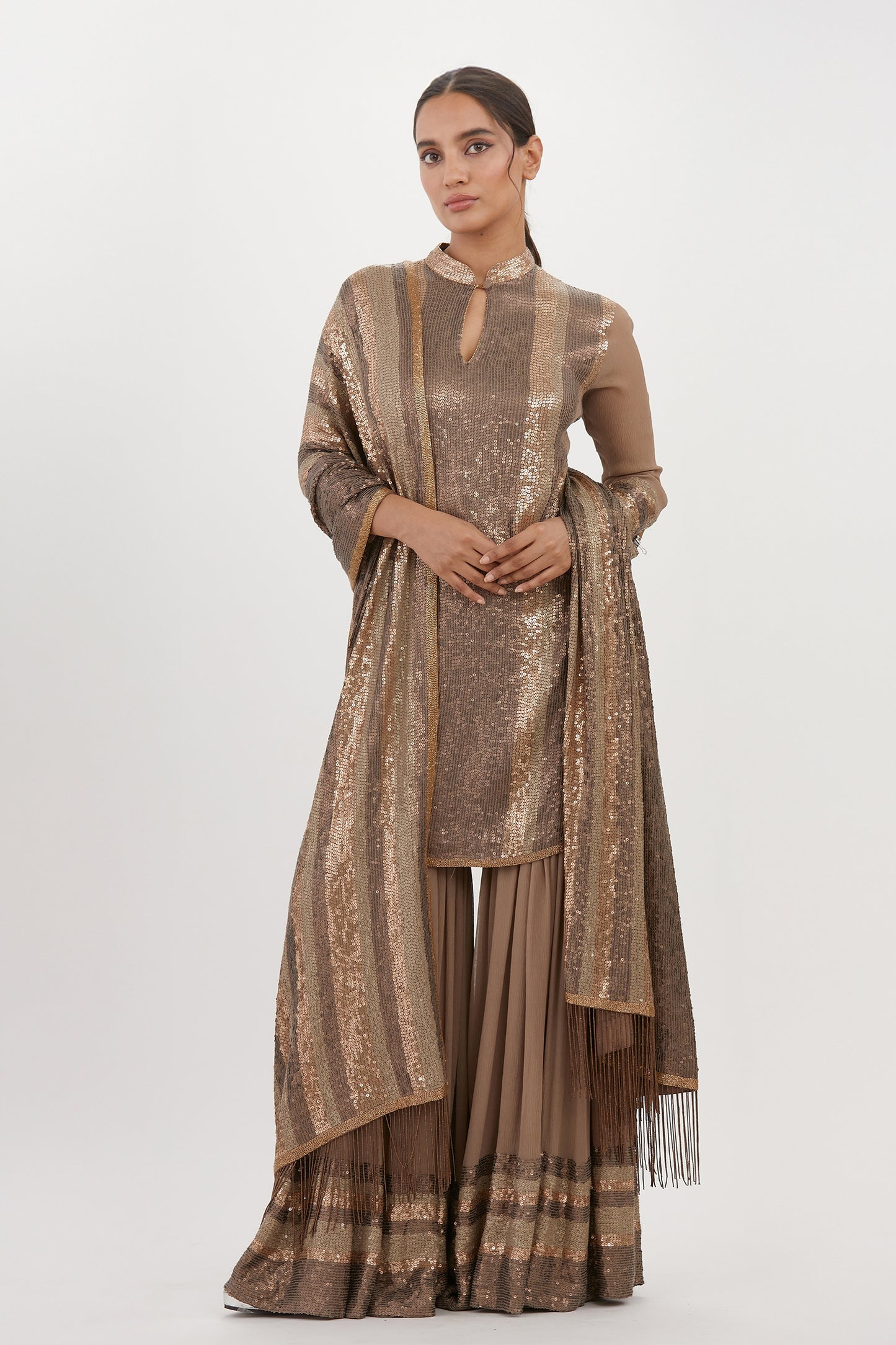 Gharara Set in Metallic Sequin Embroidery