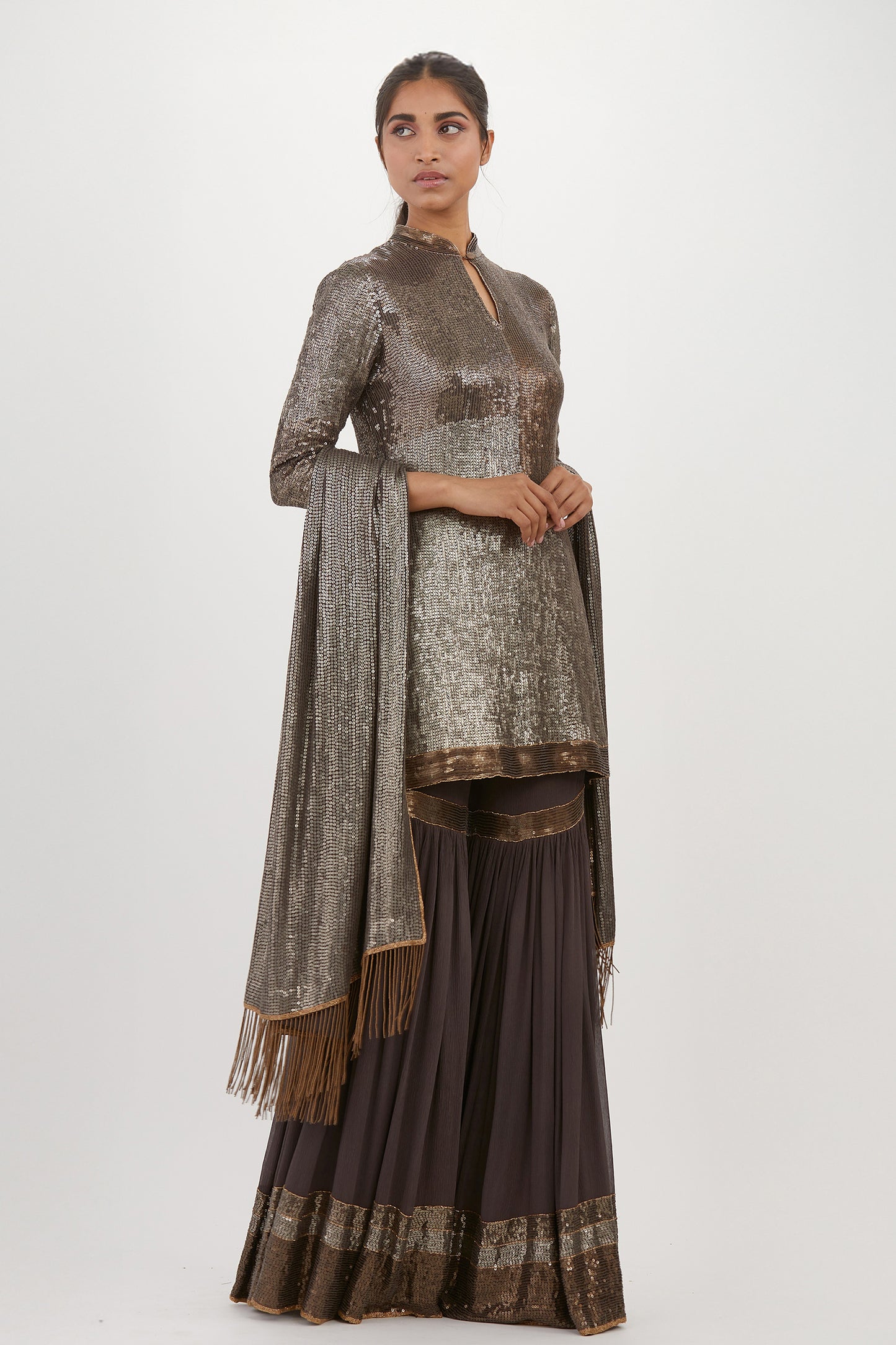 Gharara Set in Colour Block Sequin Embroidery