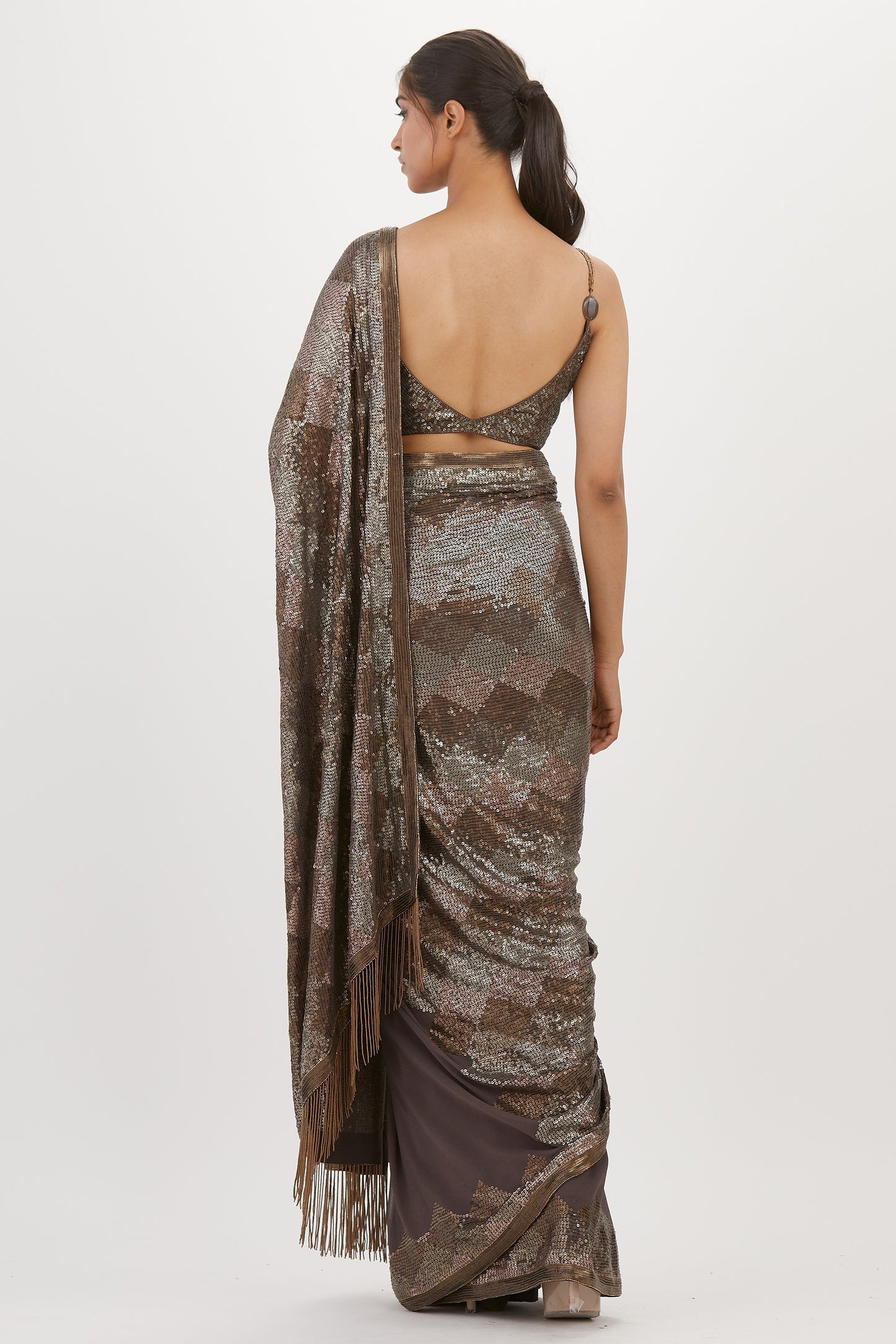 Sari Set in Geometric Pattern Sequin Embroidery