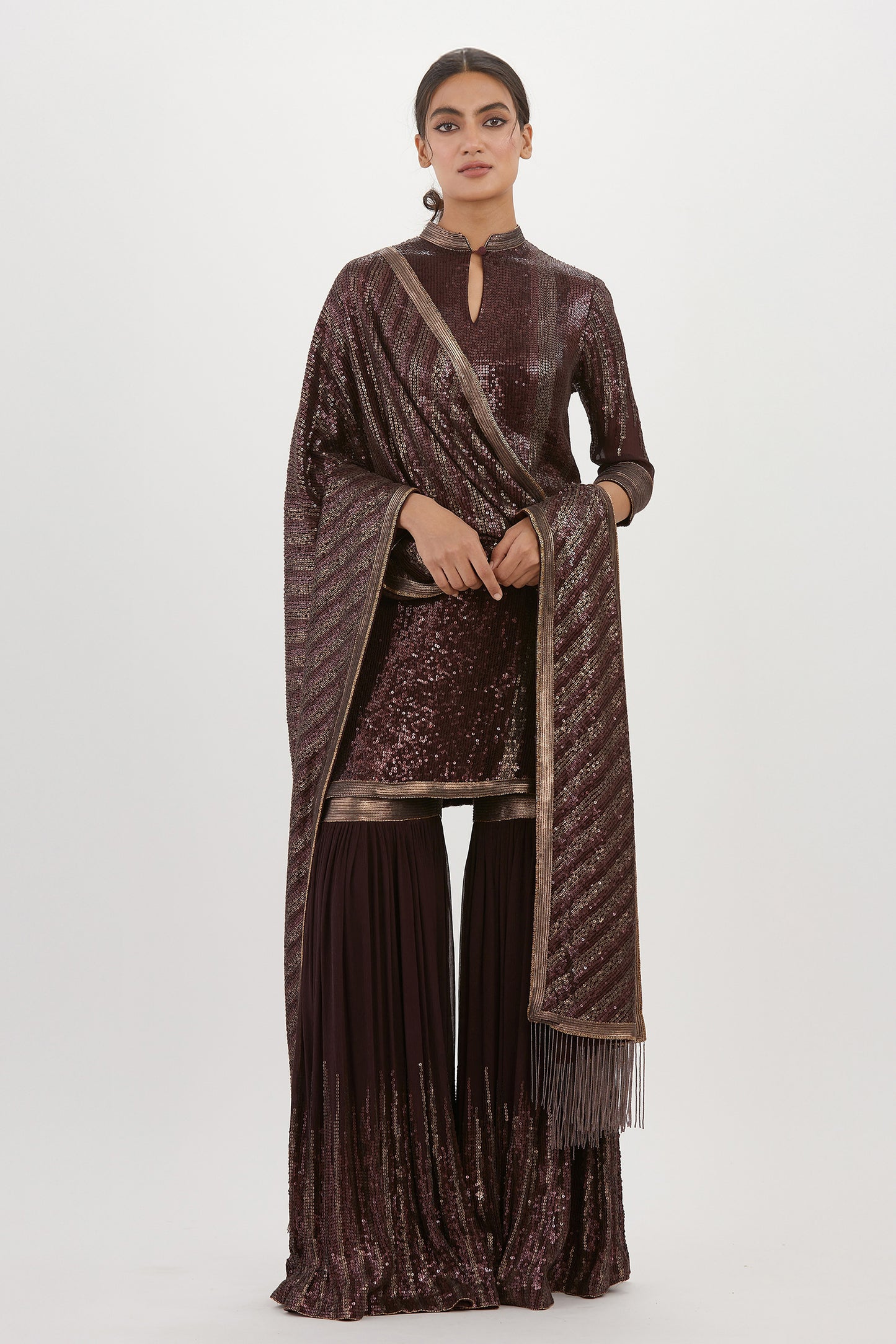 Gharara Set in Metallic Sequin Embroidery