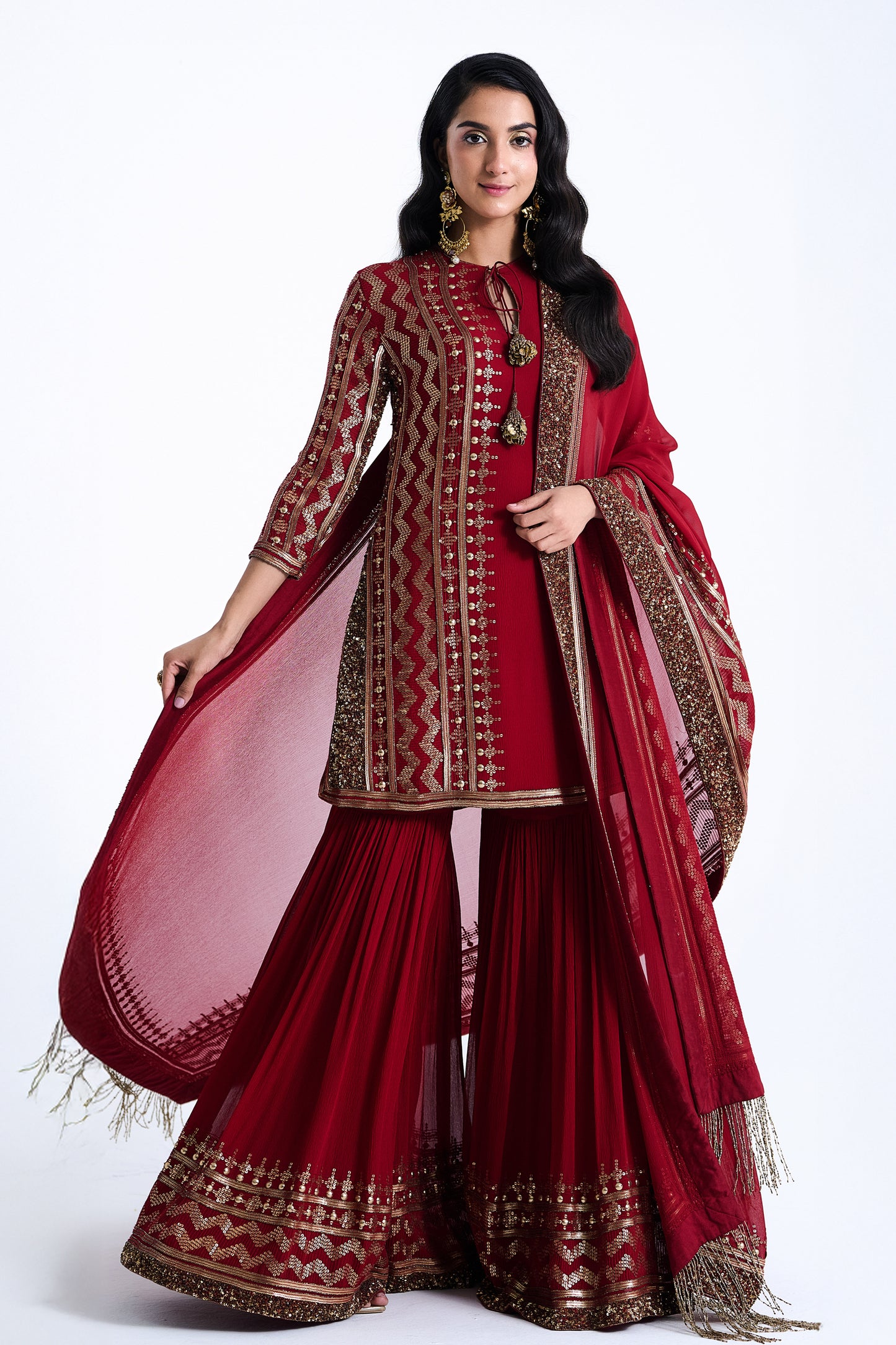 Gharara Set in Sequin Embroidery in Diya Border Design