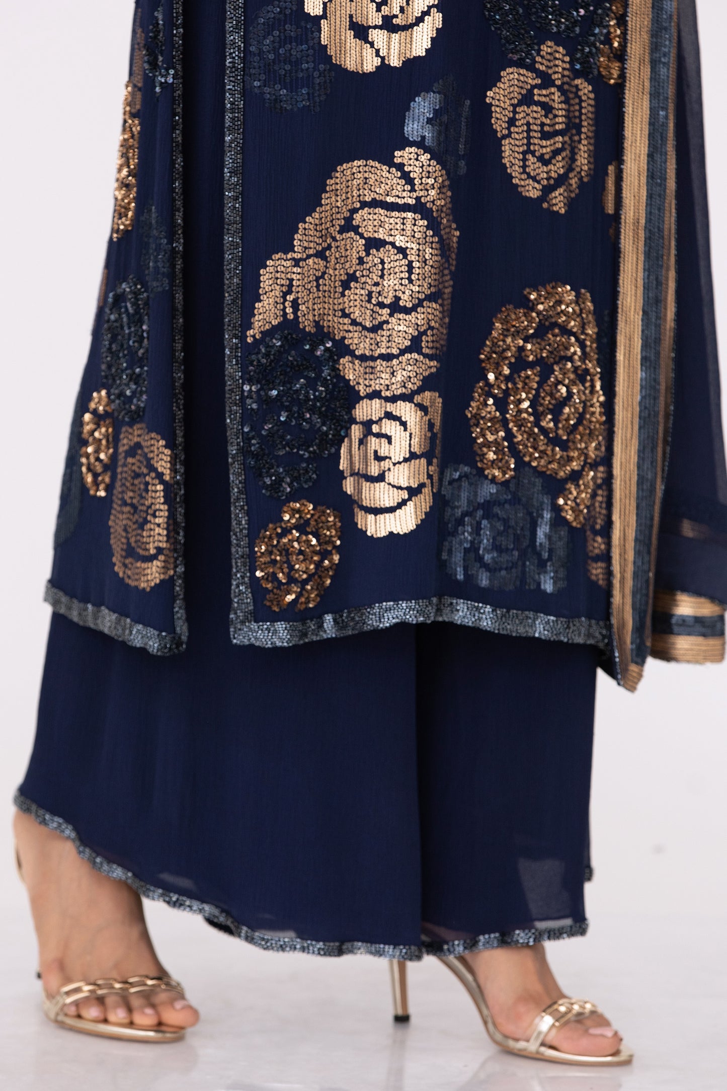 Kurta Set in Signature Rose in Gold Sequin Embroidery