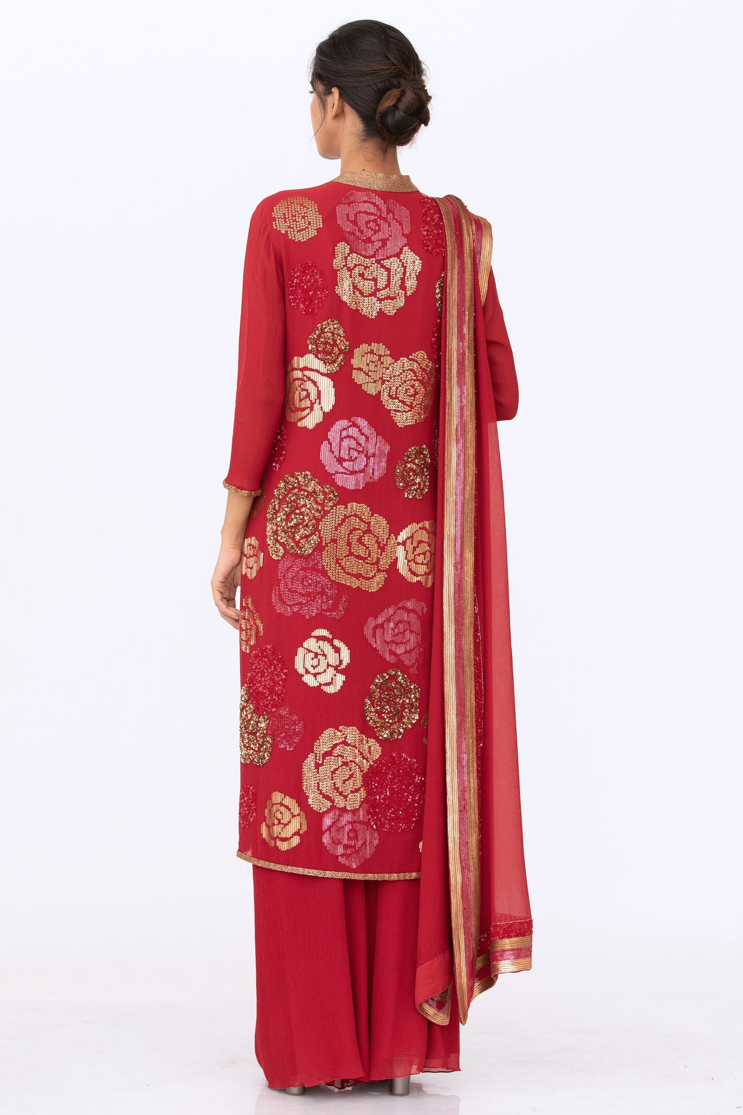 Kurta Set in Signature Rose in Gold Sequin Embroidery