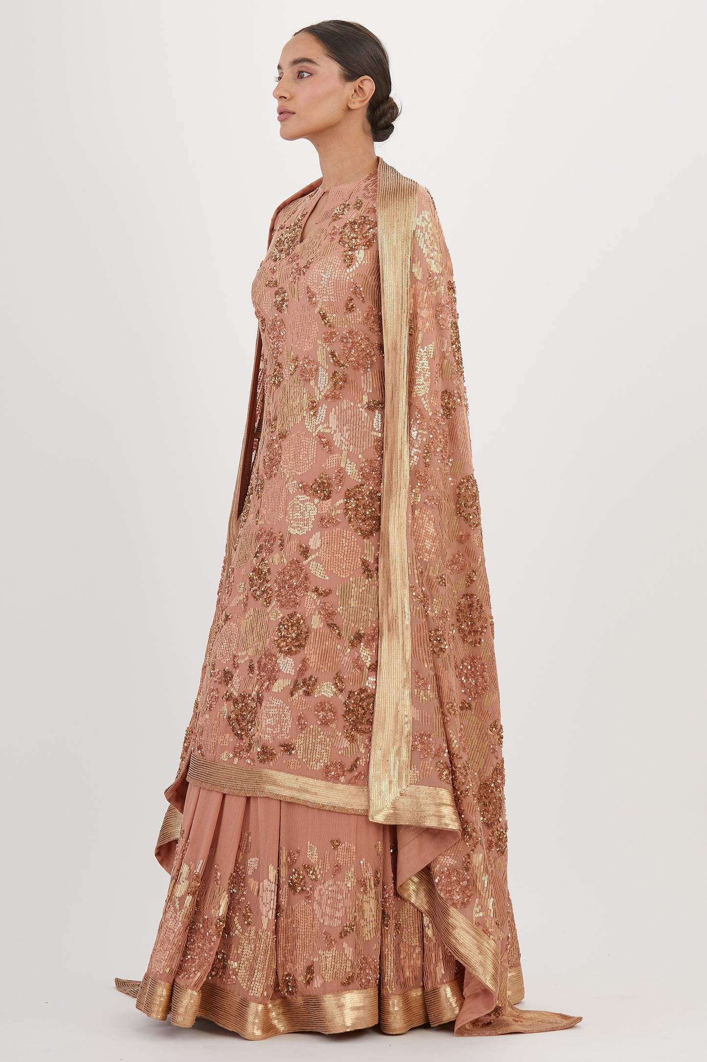 Kurta Set in Signature Rose Sequin Embroidery