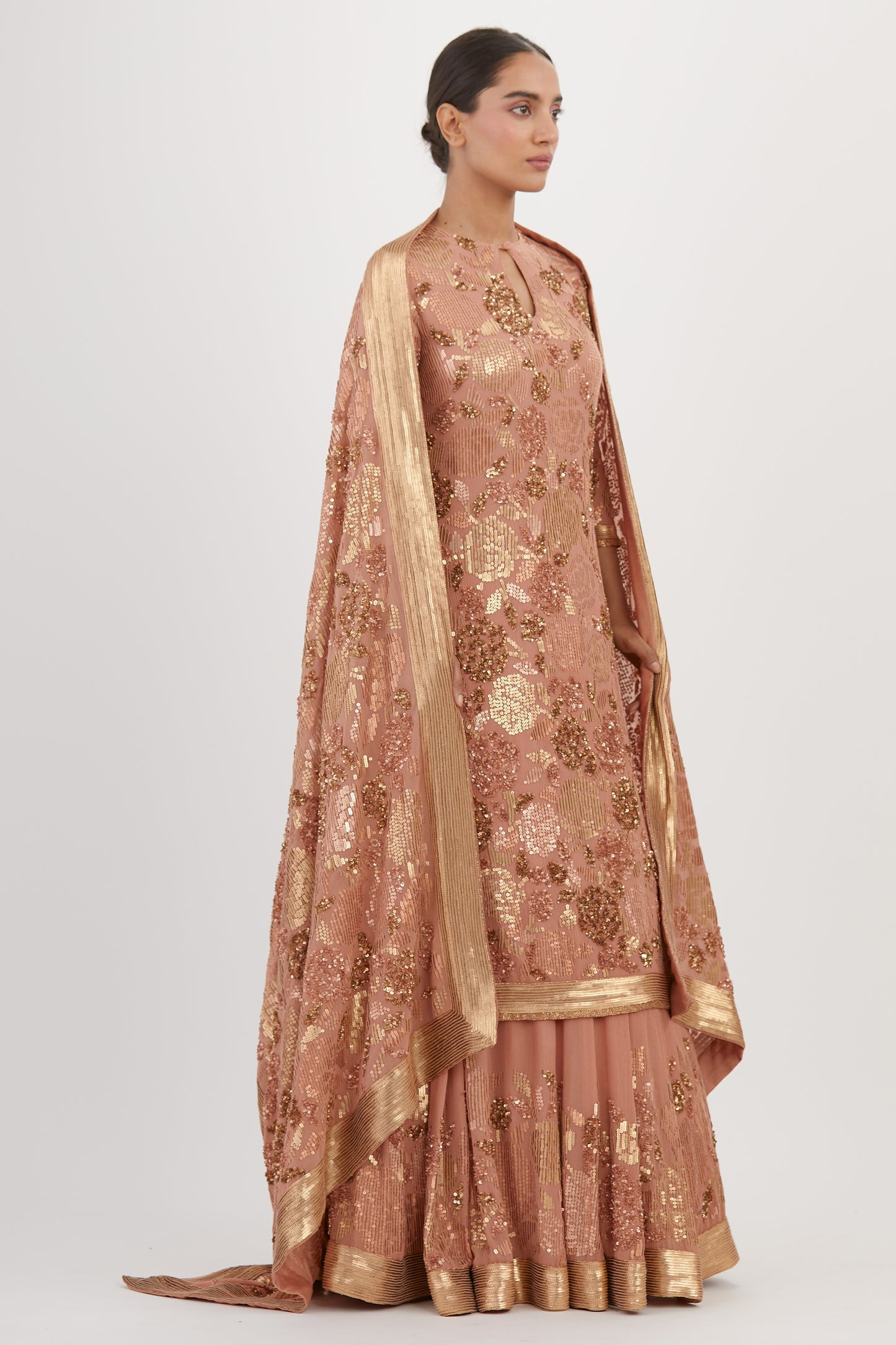 Kurta Set in Signature Rose Sequin Embroidery