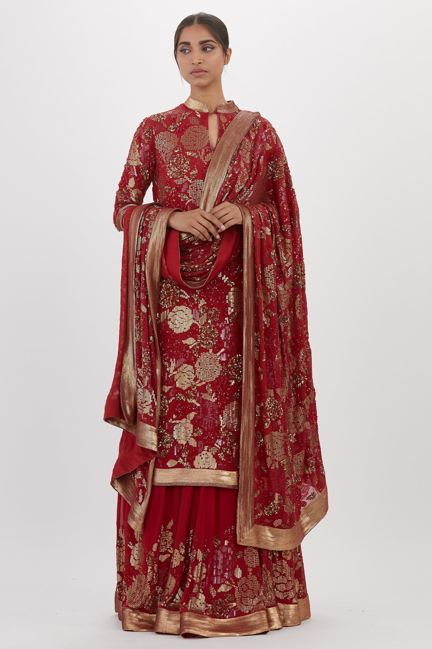 Kurta Set in Signature Rose Sequin Embroidery