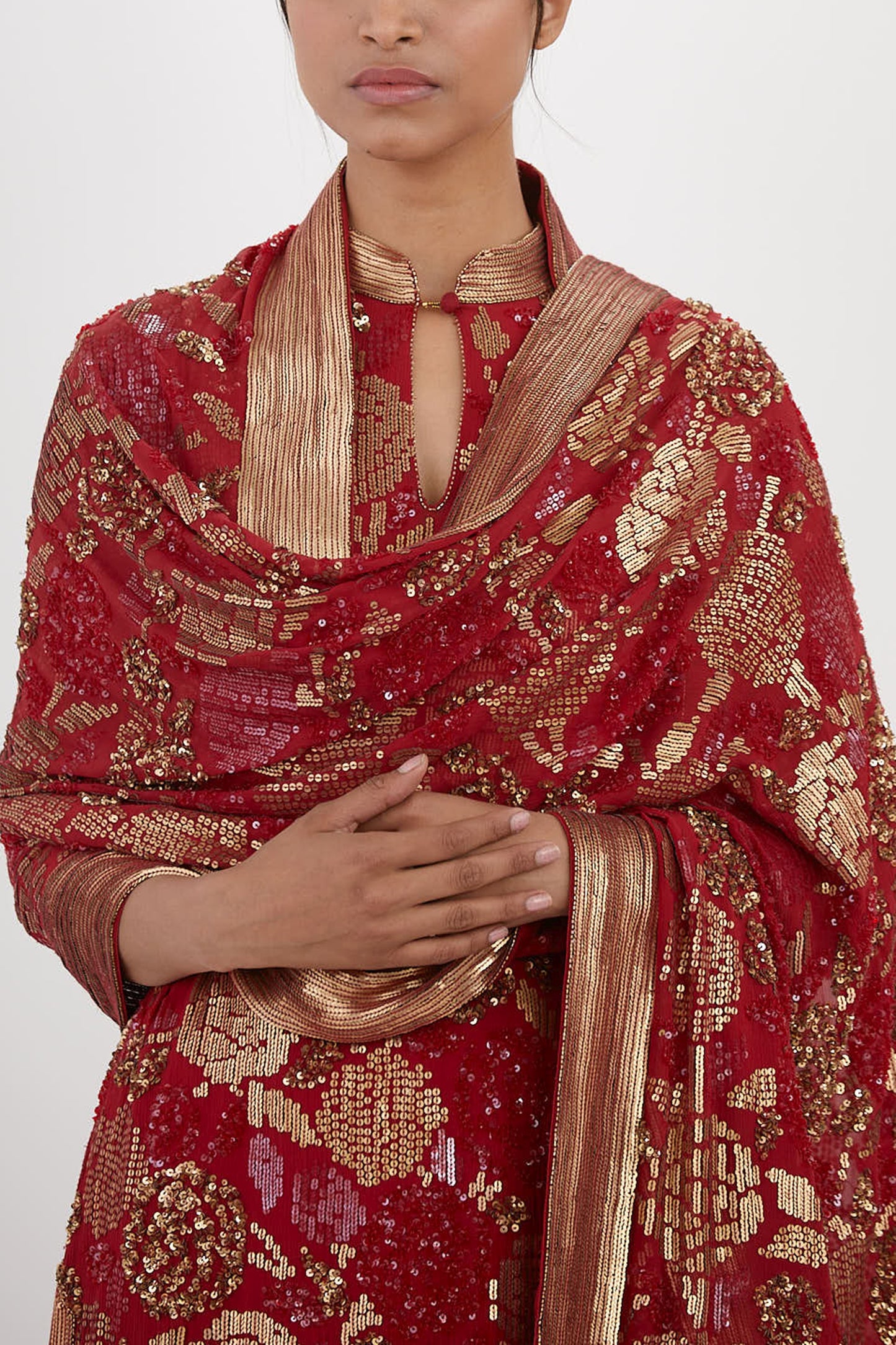 Kurta Set in Signature Rose Sequin Embroidery