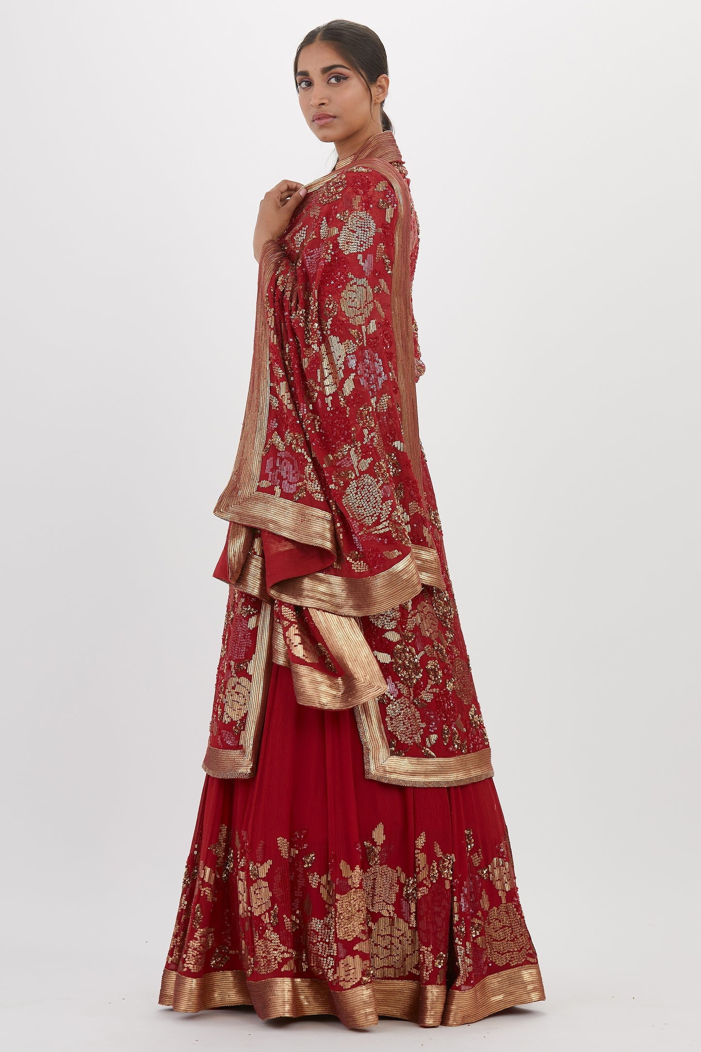 Kurta Set in Signature Rose Sequin Embroidery