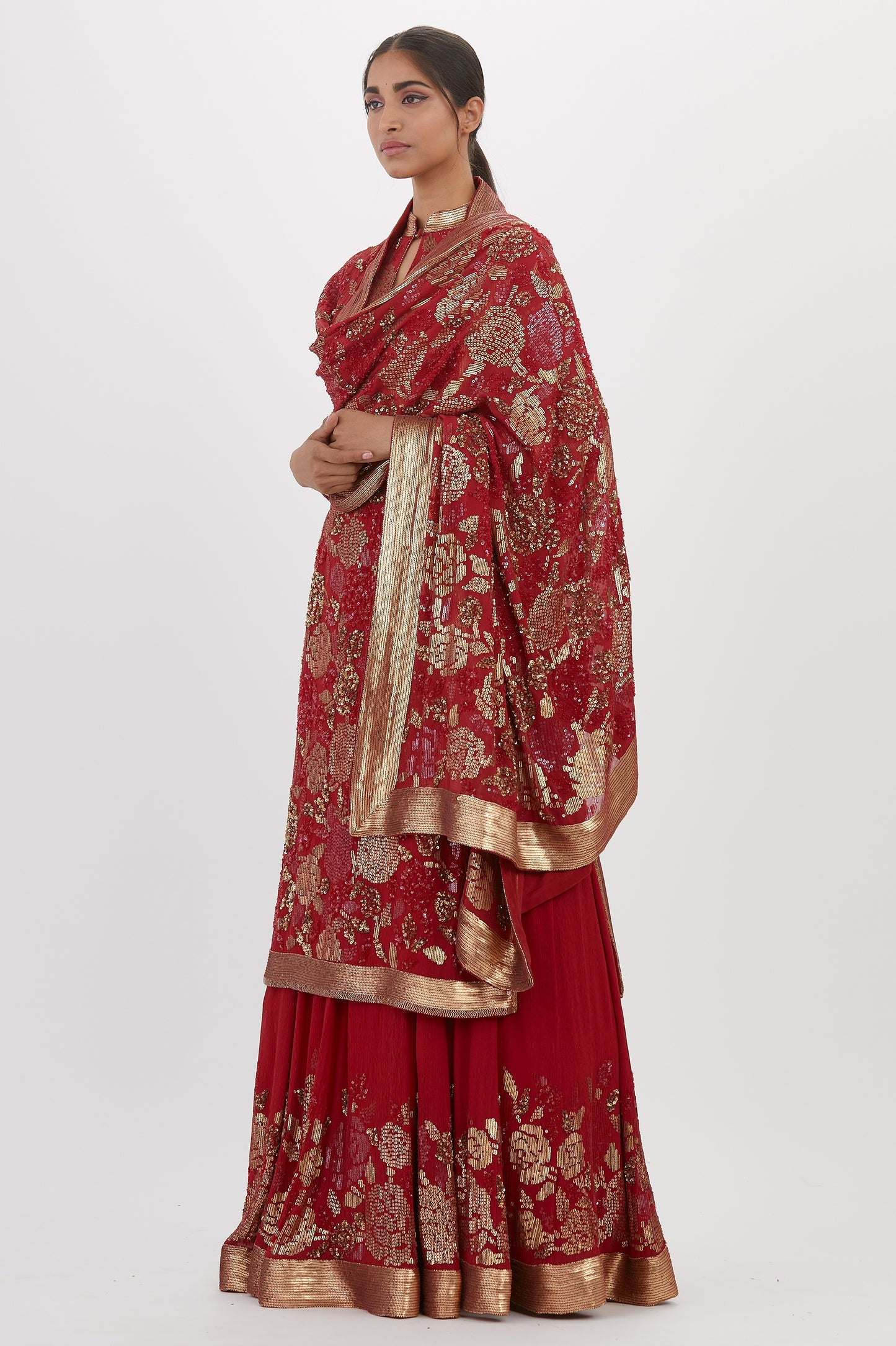 Kurta Set in Signature Rose Sequin Embroidery