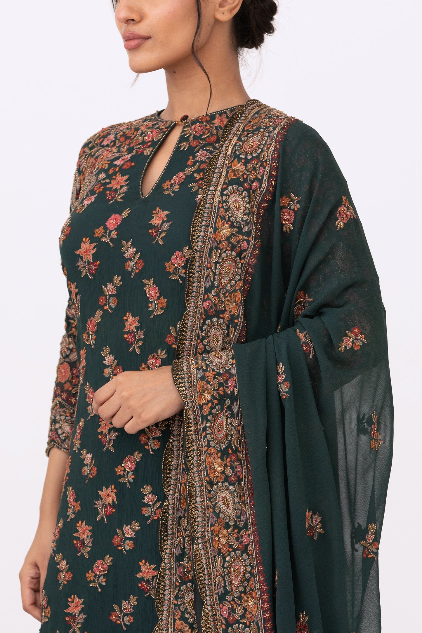 Gharara Set in Paisley Floral Thread embroidery