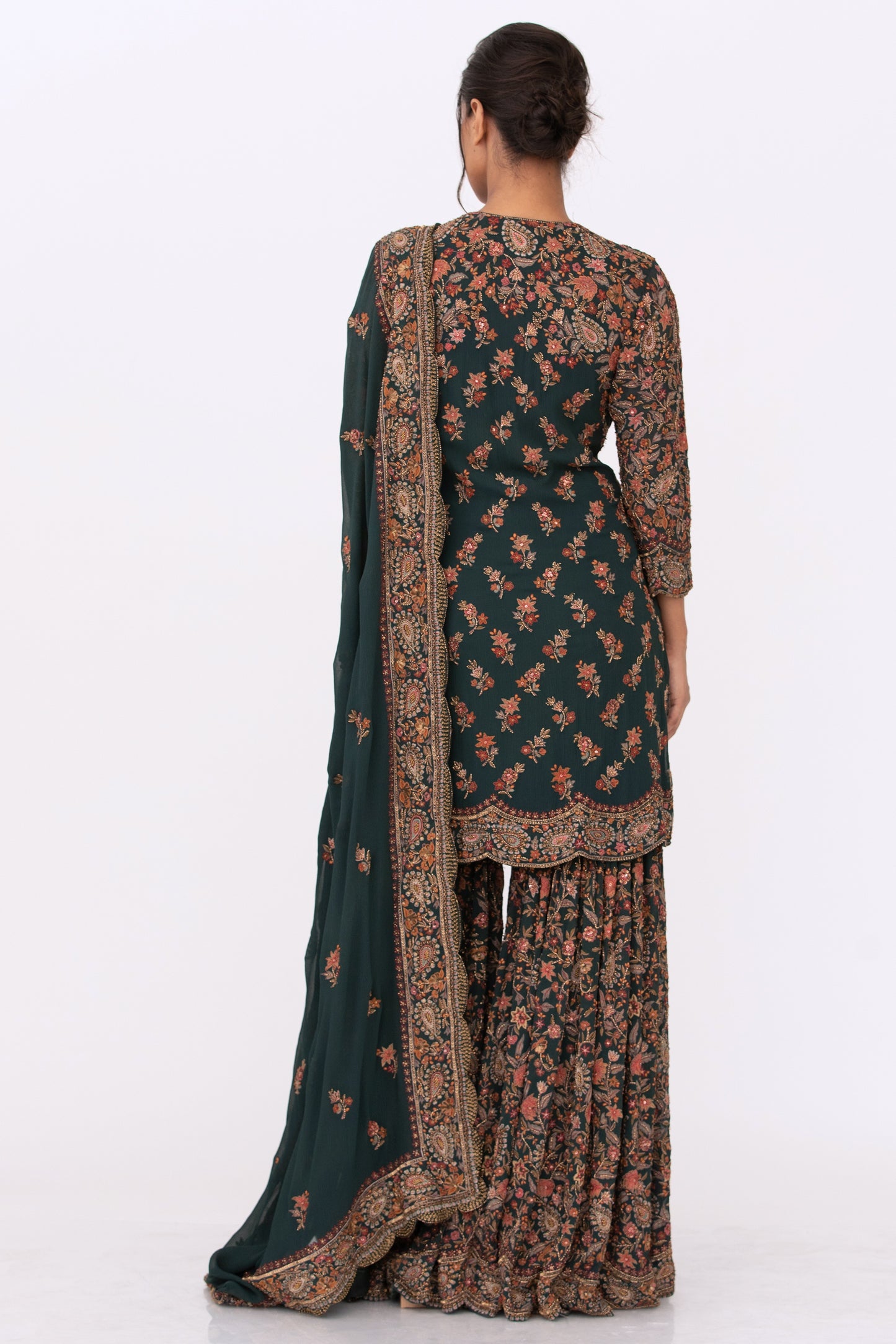 Gharara Set in Paisley Floral Thread embroidery