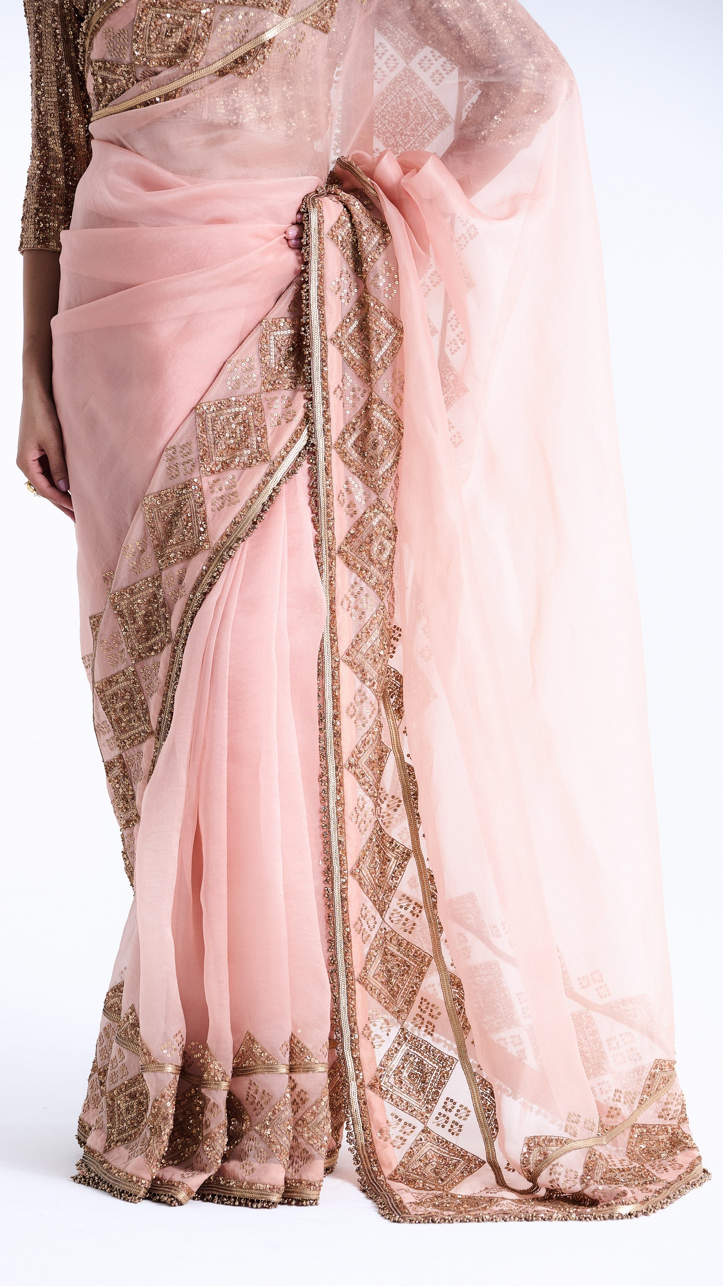 Sari Set in a Geometric Sequin Pattern