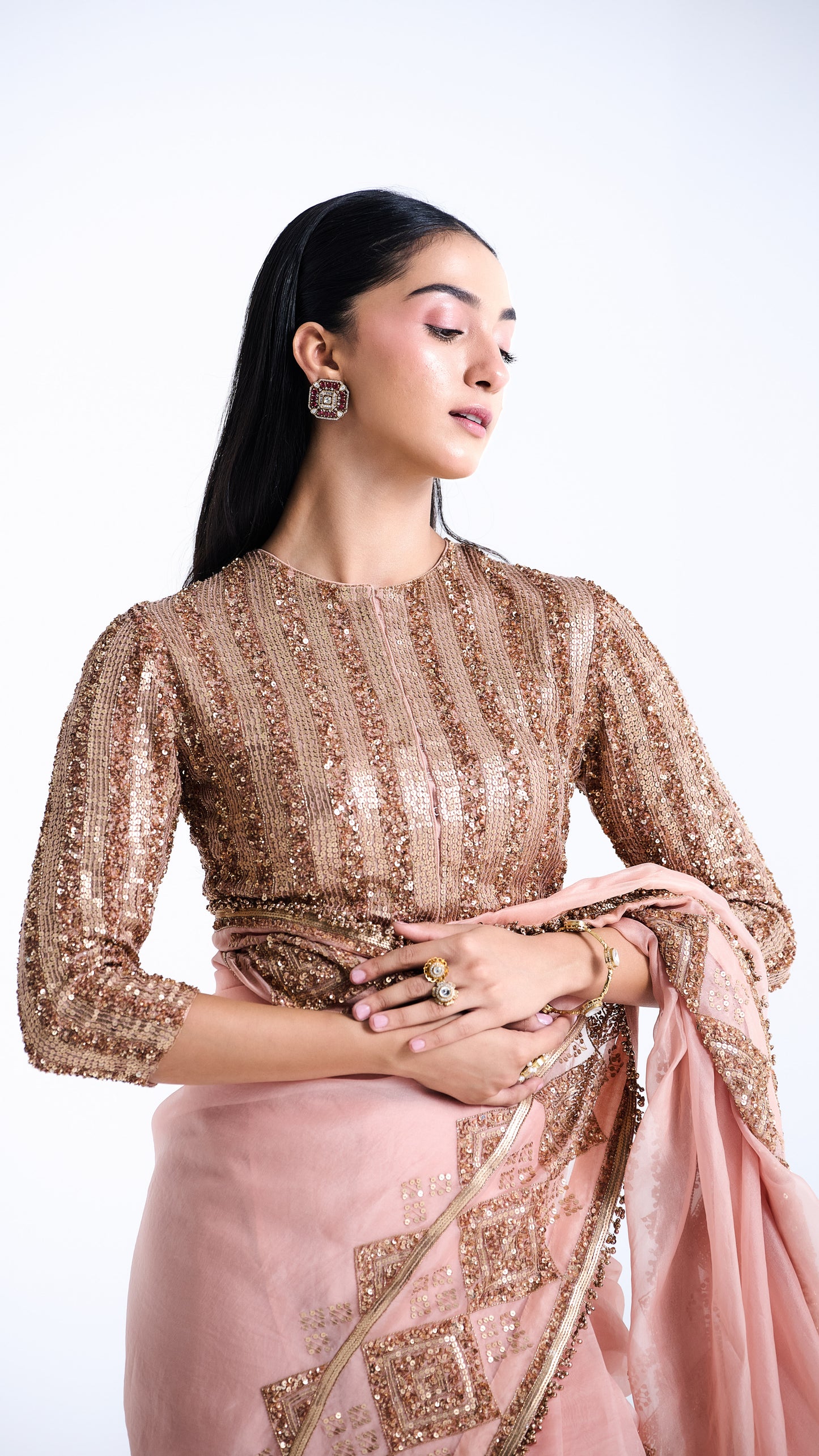 Sari Set in a Geometric Sequin Pattern