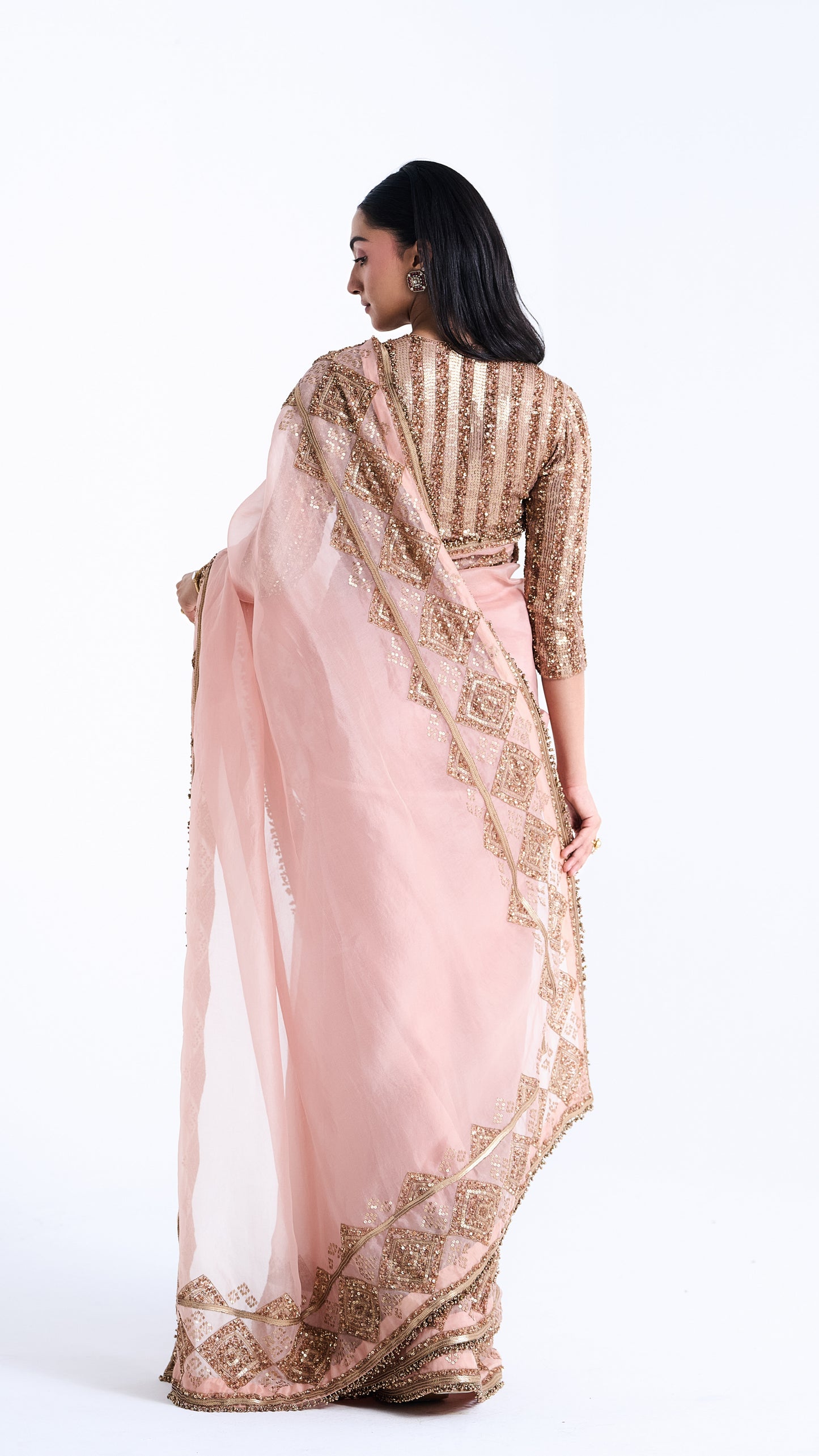 Sari Set in a Geometric Sequin Pattern