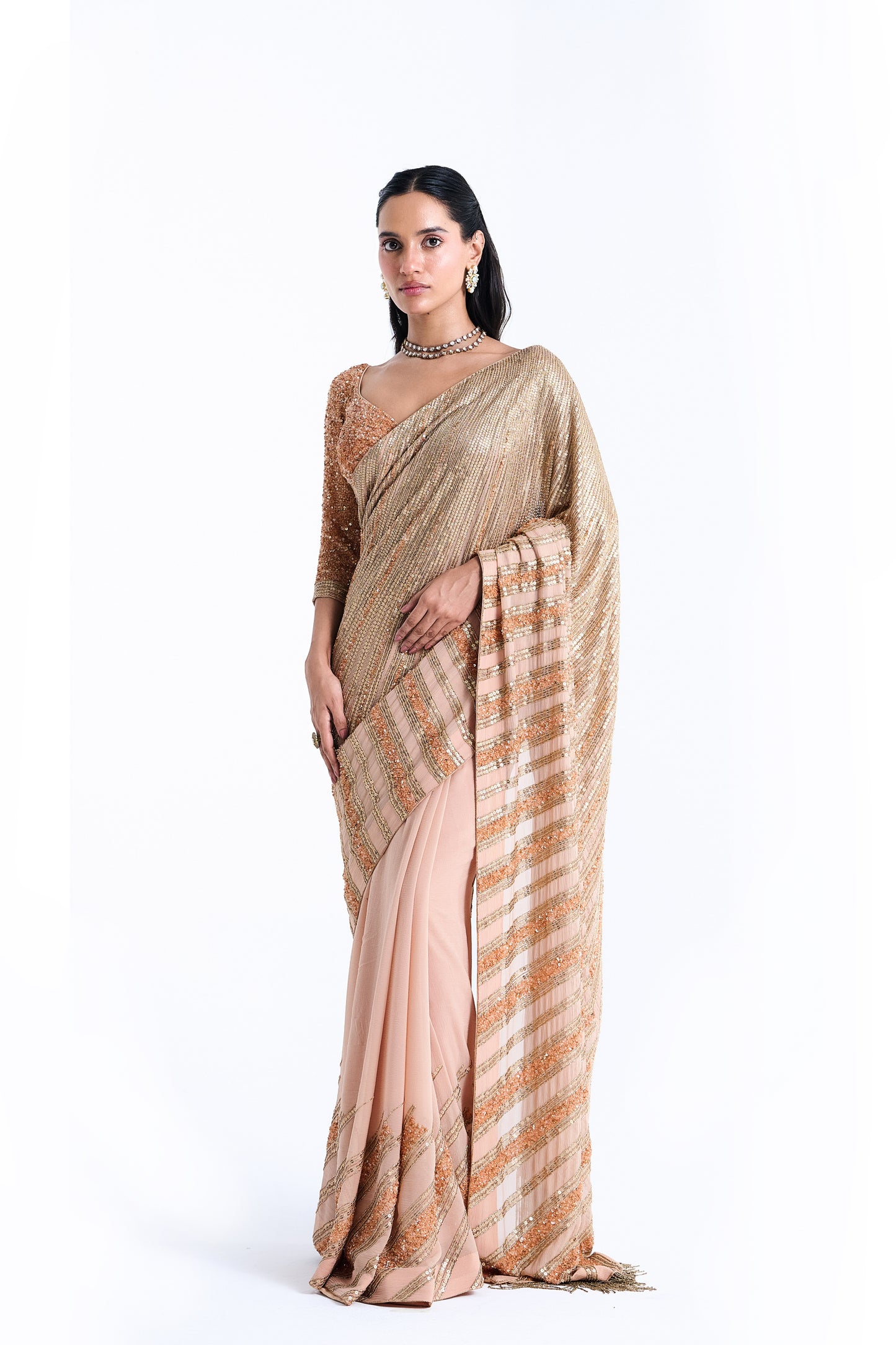 Sari Set in Mixed Line Sequin Embroidery