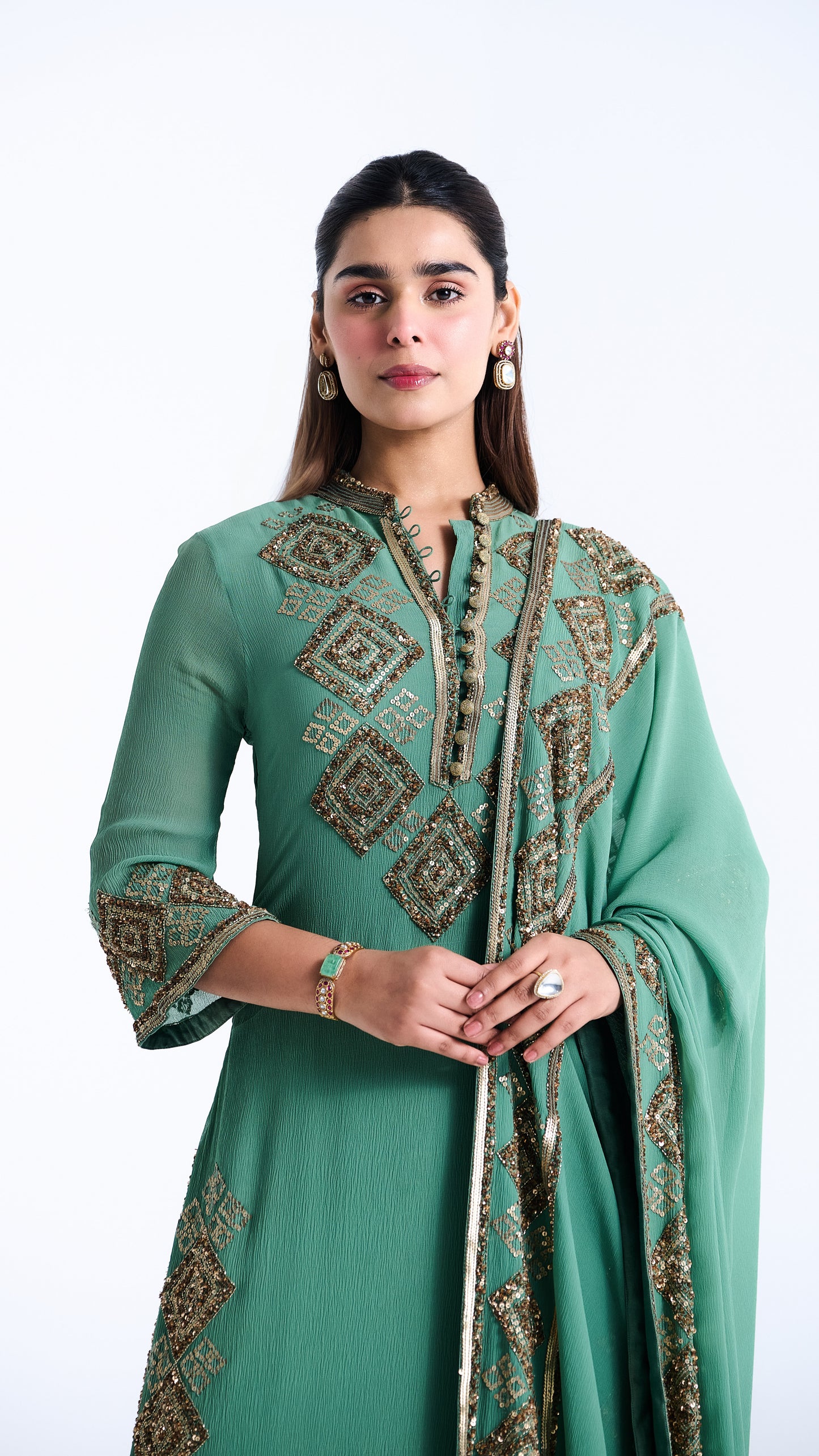 Kurta Set in Geometric Sequin Embroidery
