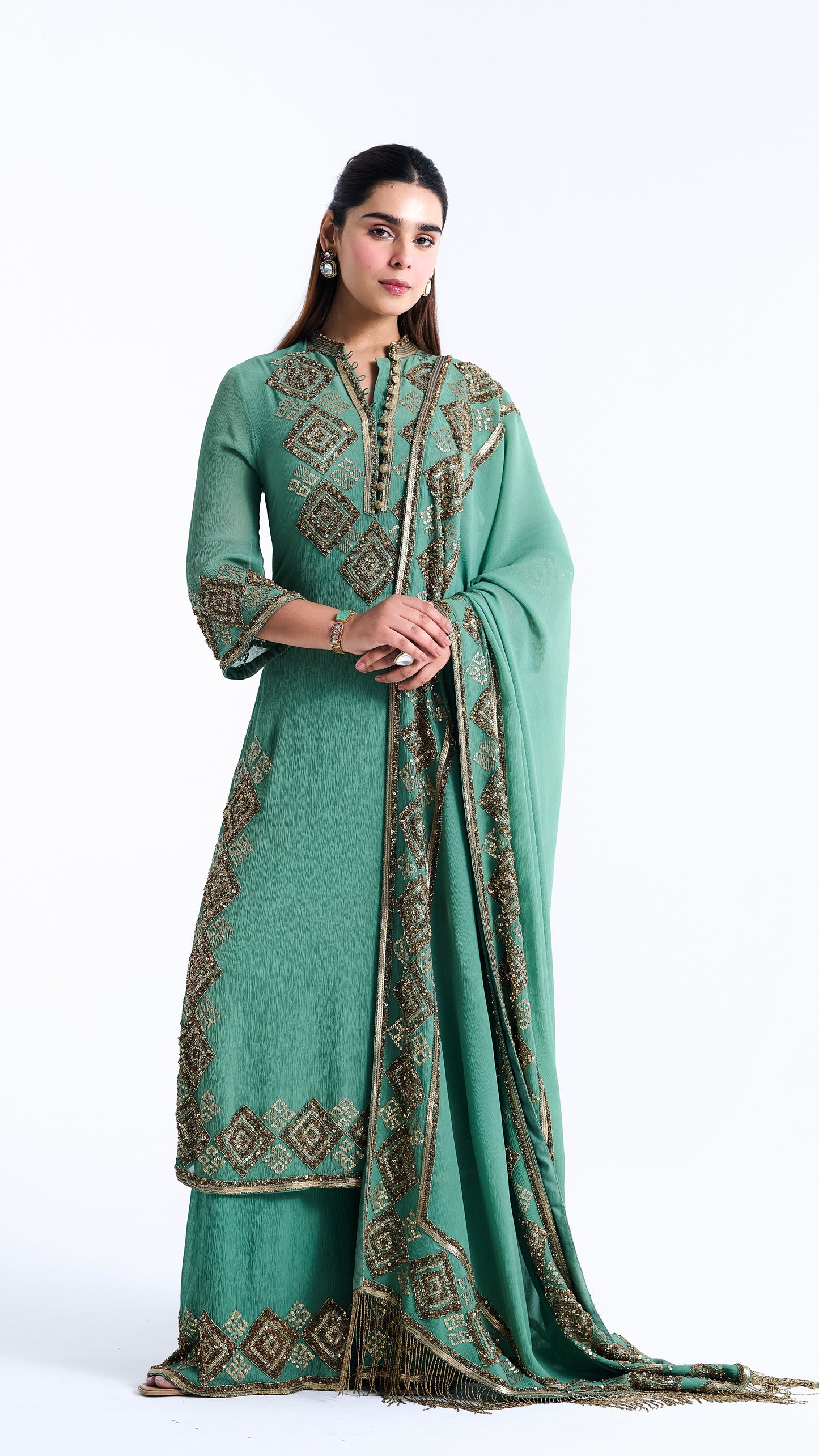 Kurta Set in Geometric Sequin Embroidery