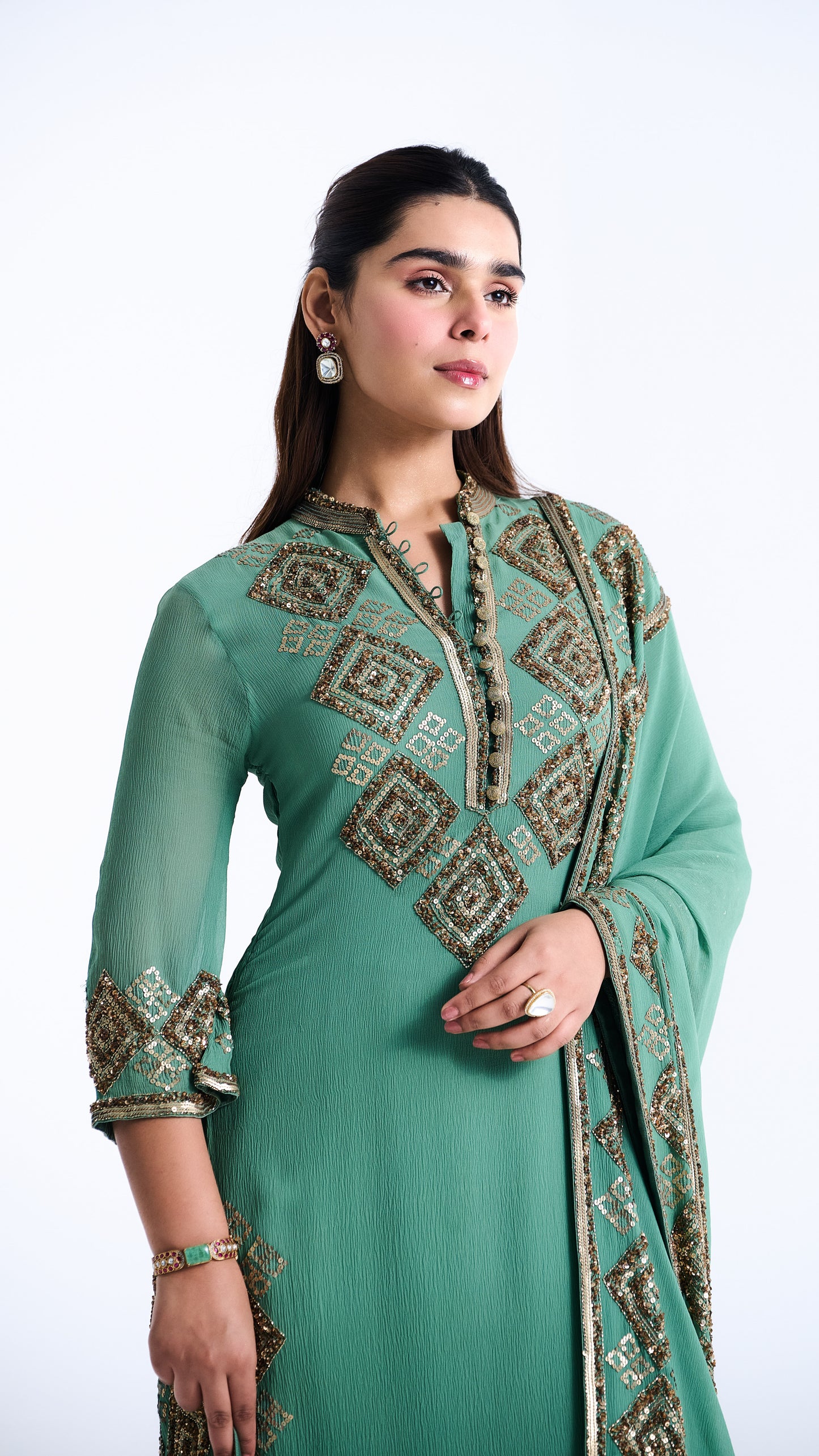 Kurta Set in Geometric Sequin Embroidery