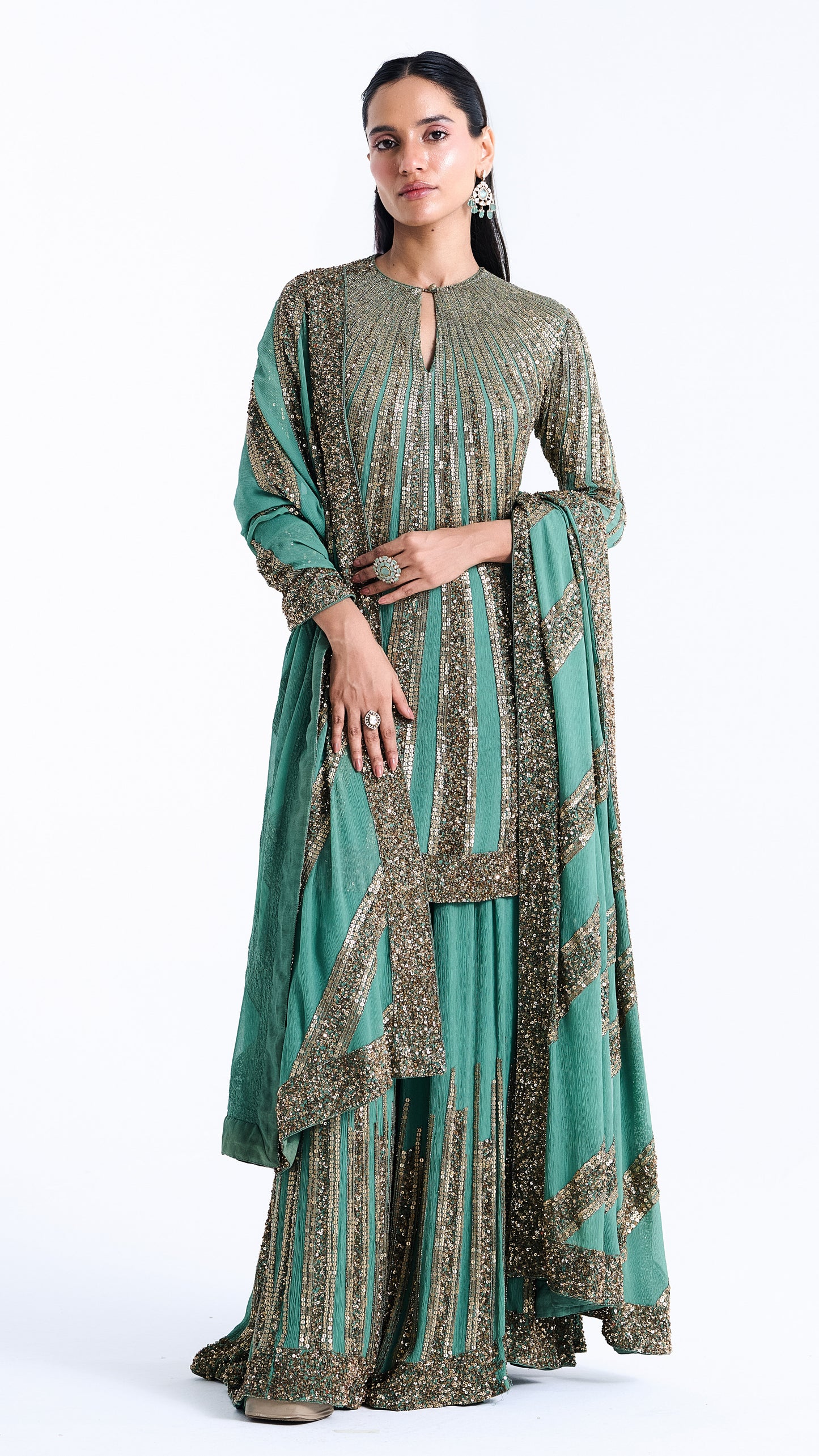 Sharara, Kurta Dupatta in Mix Line Sequins Embroidery