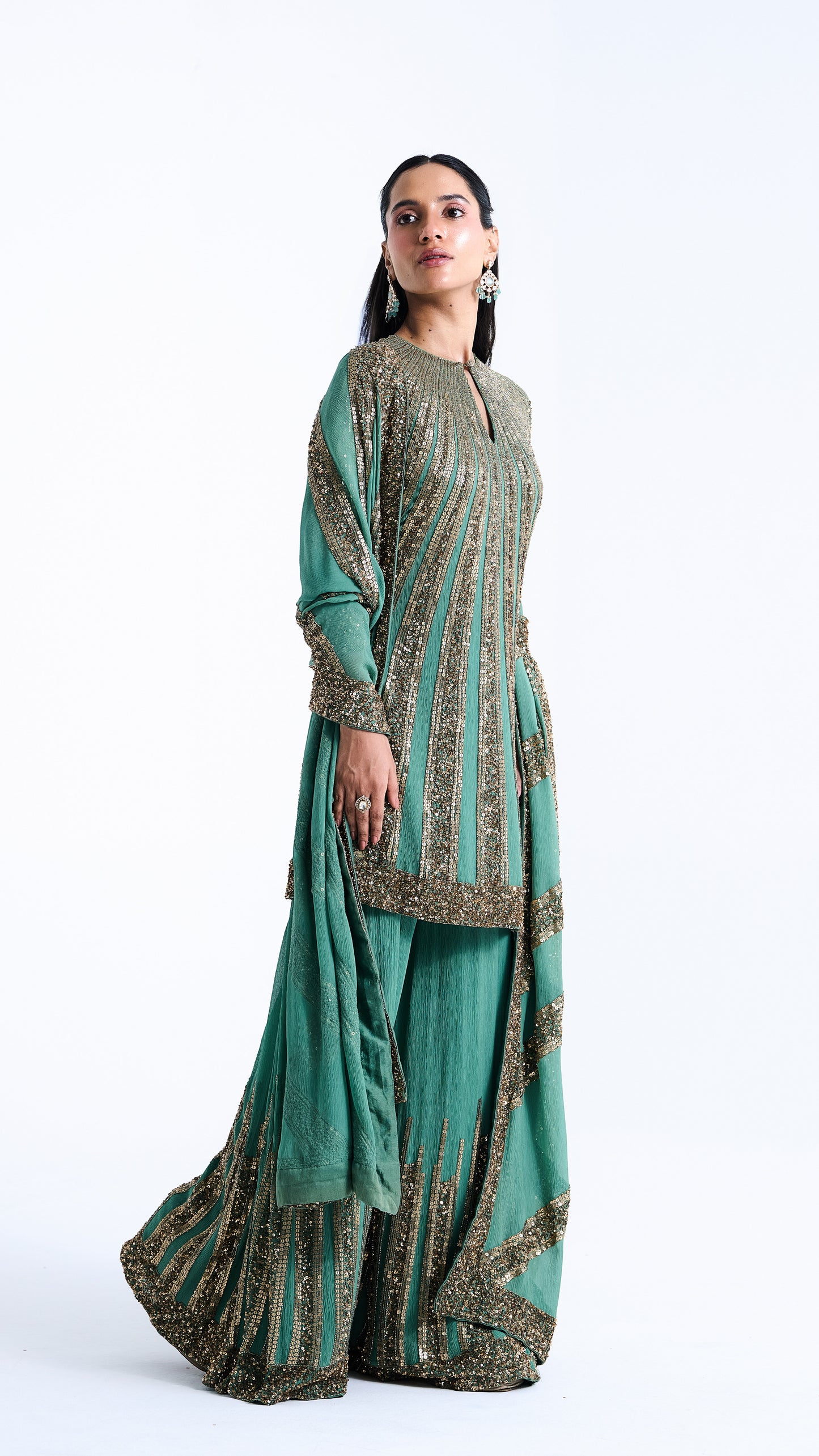 Sharara, Kurta Dupatta in Mix Line Sequins Embroidery