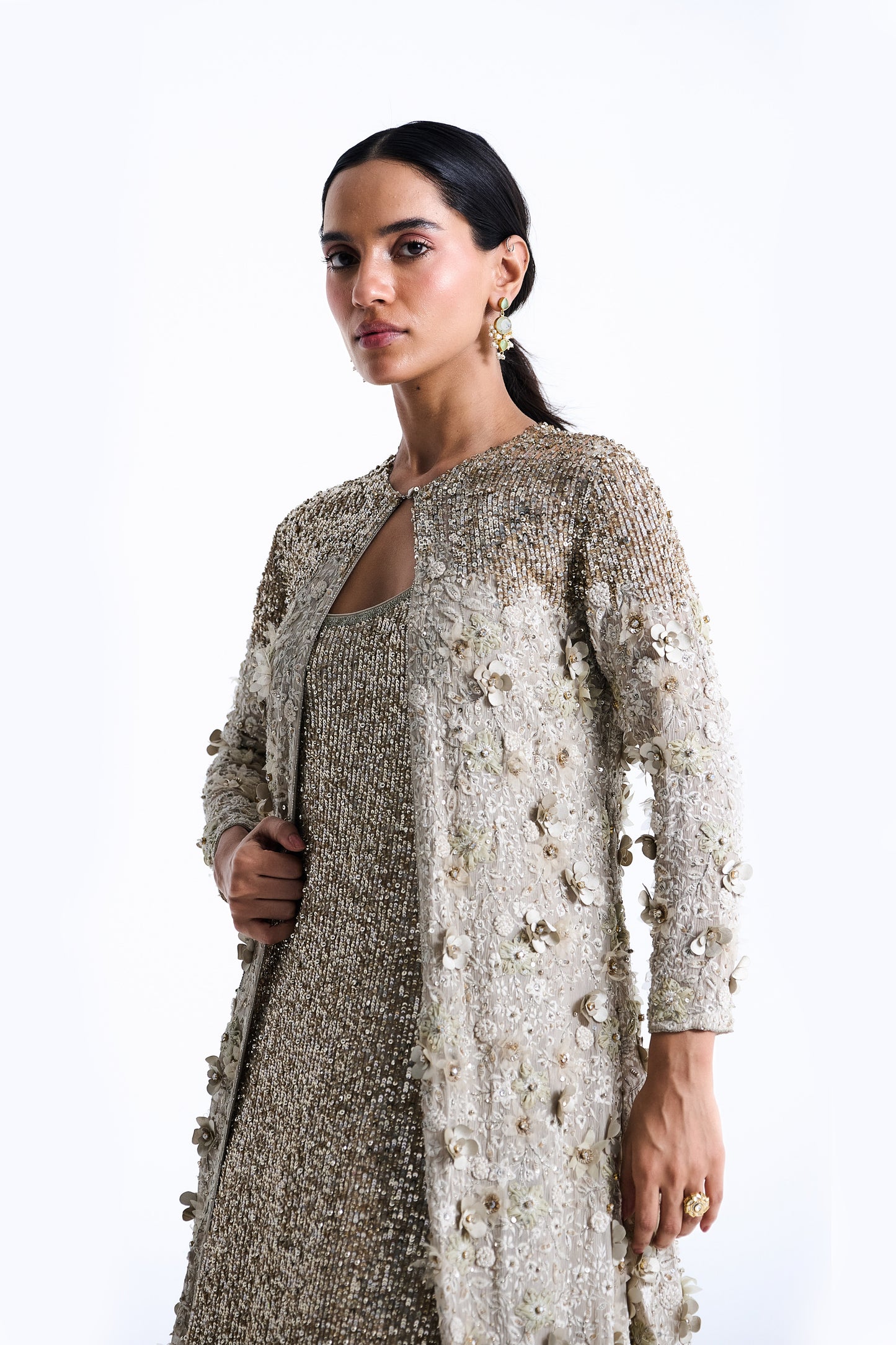 Jacket Set in 3D Flower Embroidery