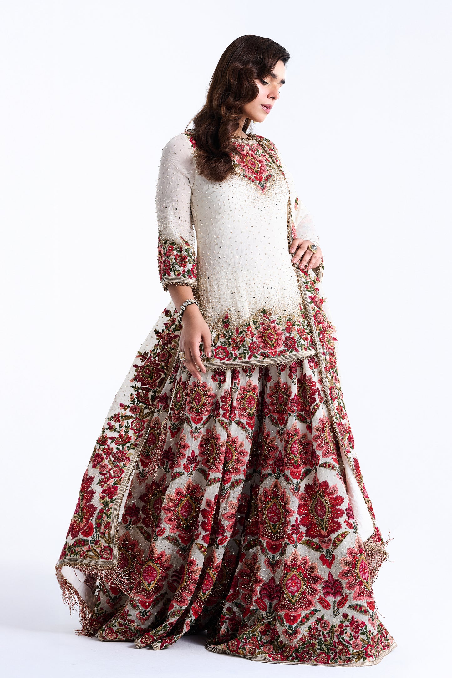 Sharara Set in Floral Carpet Artistry Thread Embroidery