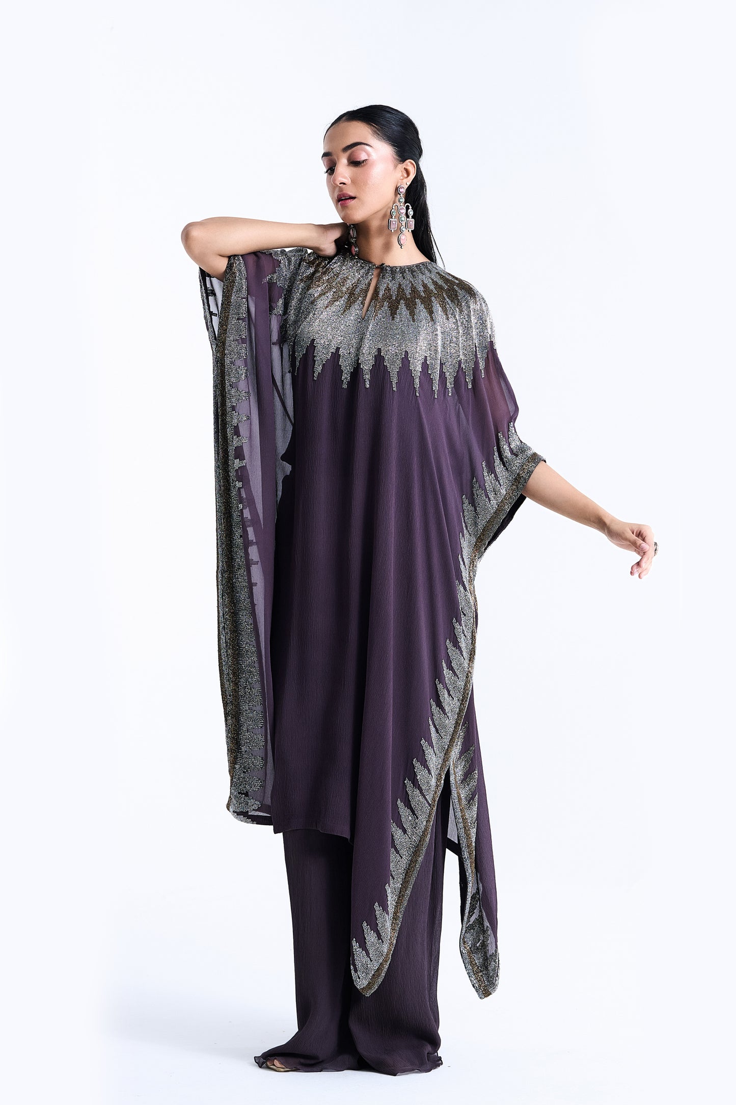 Kaftan Set in Zig Zag Cutdana Embroidery