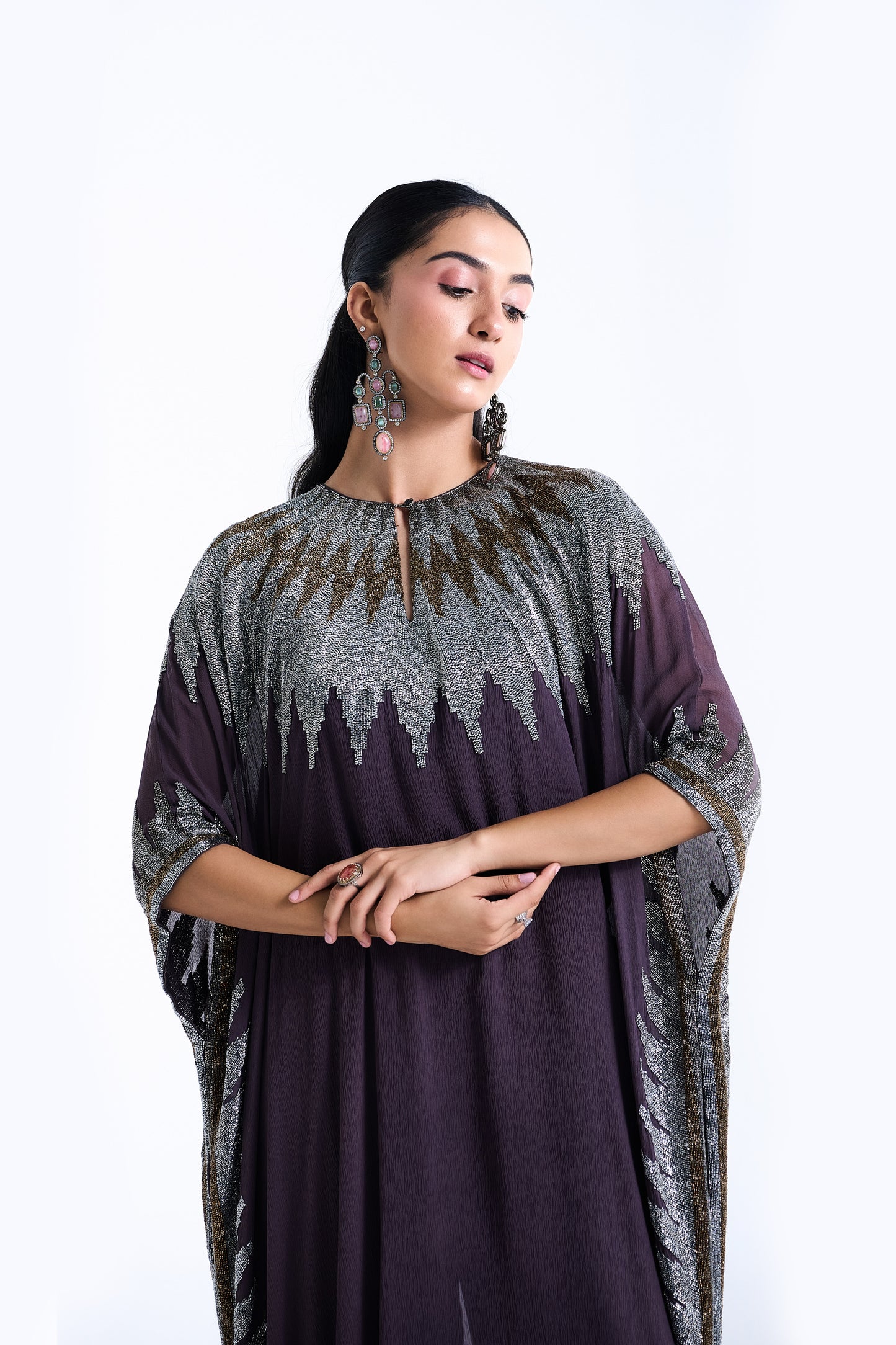 Kaftan Set in Zig Zag Cutdana Embroidery