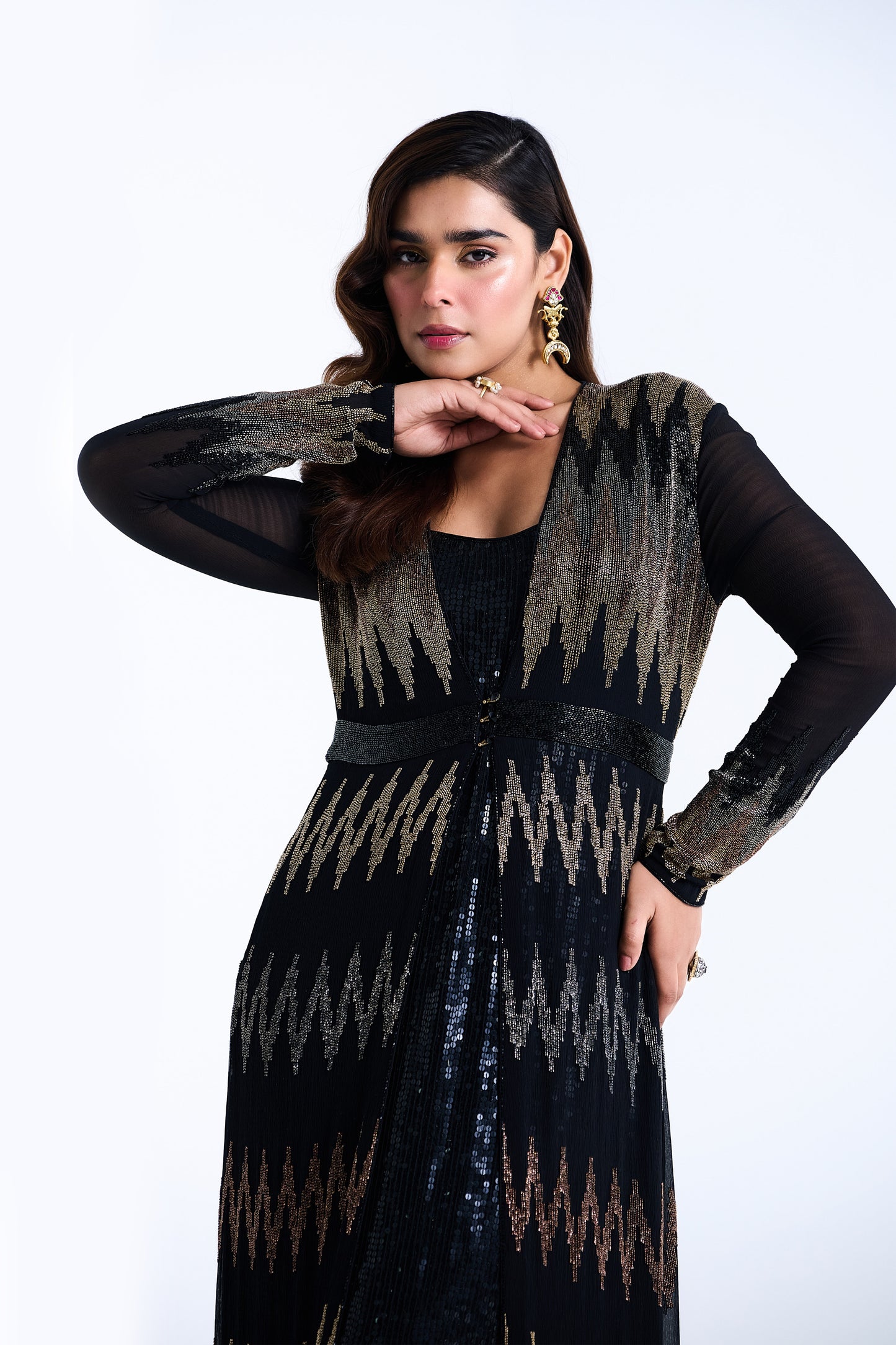 Jacket Set in Zig Zag Cutdana Embroidery