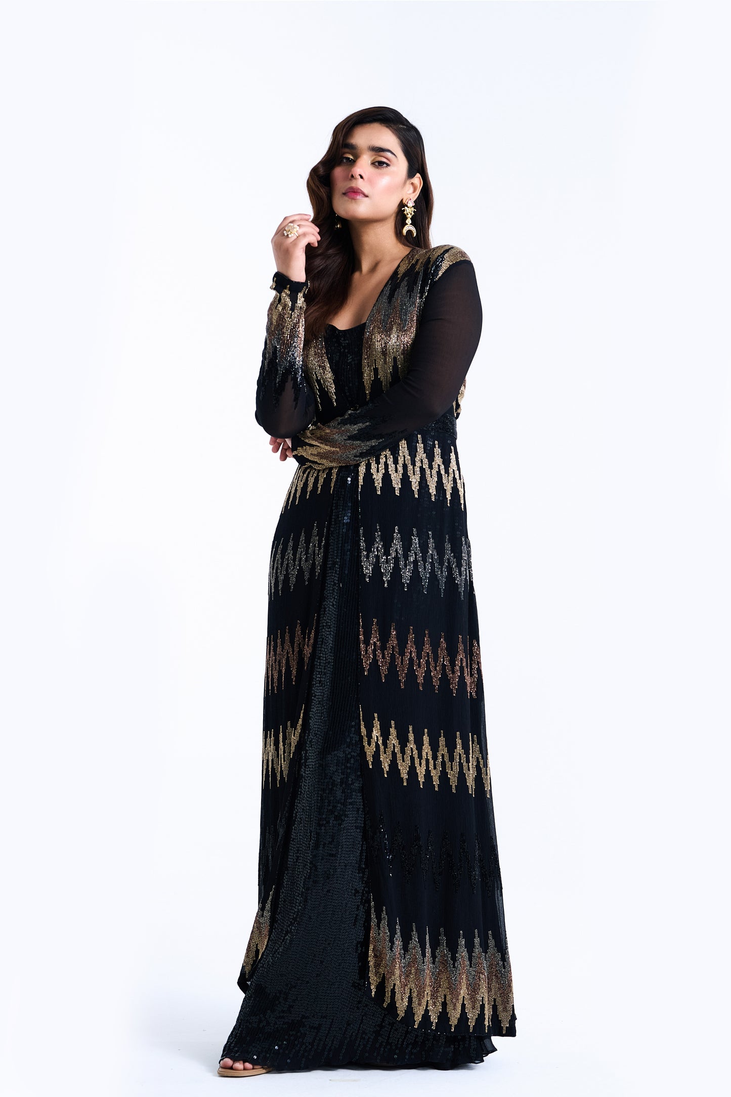 Jacket Set in Zig Zag Cutdana Embroidery