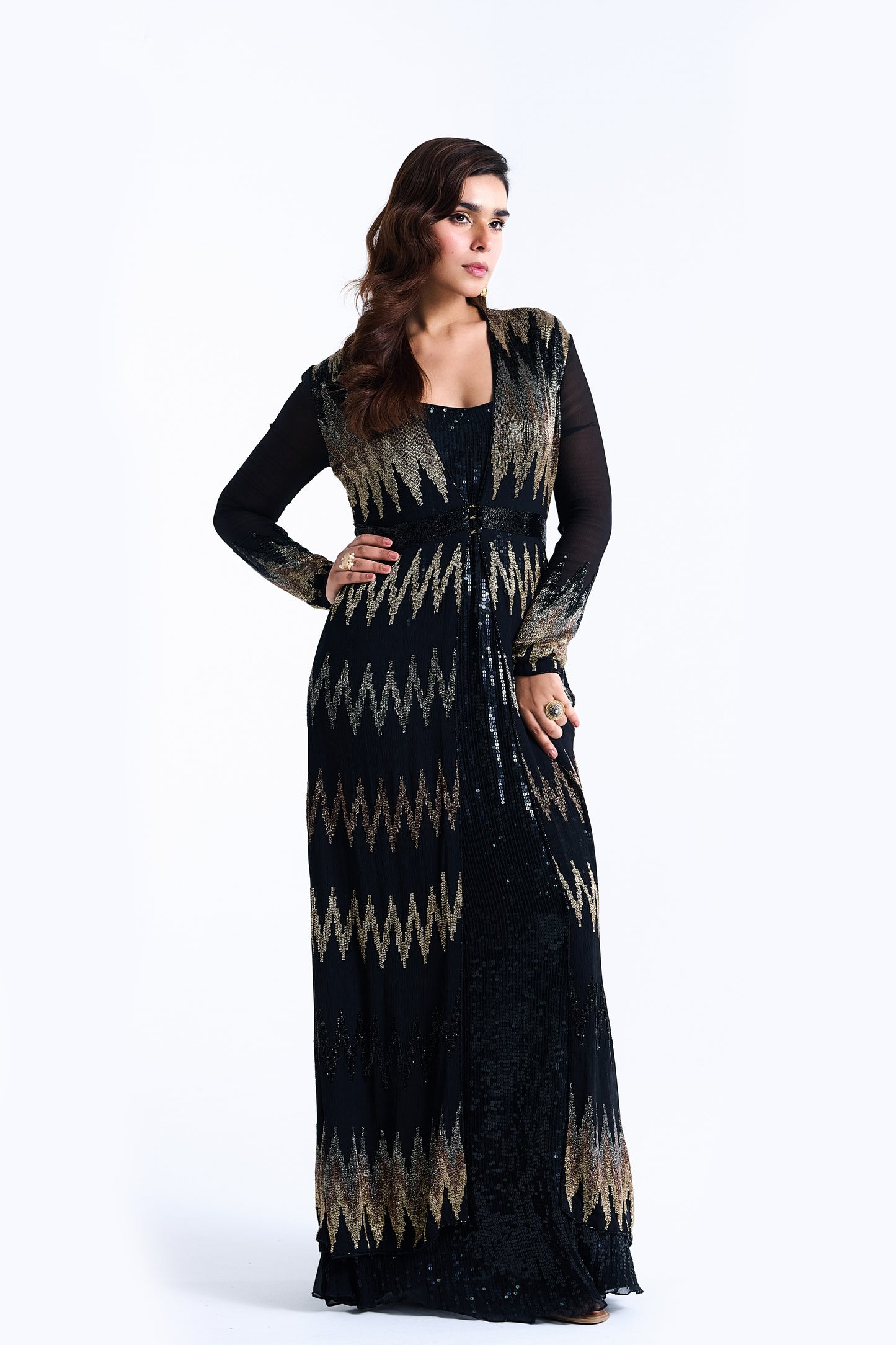 Jacket Set in Zig Zag Cutdana Embroidery