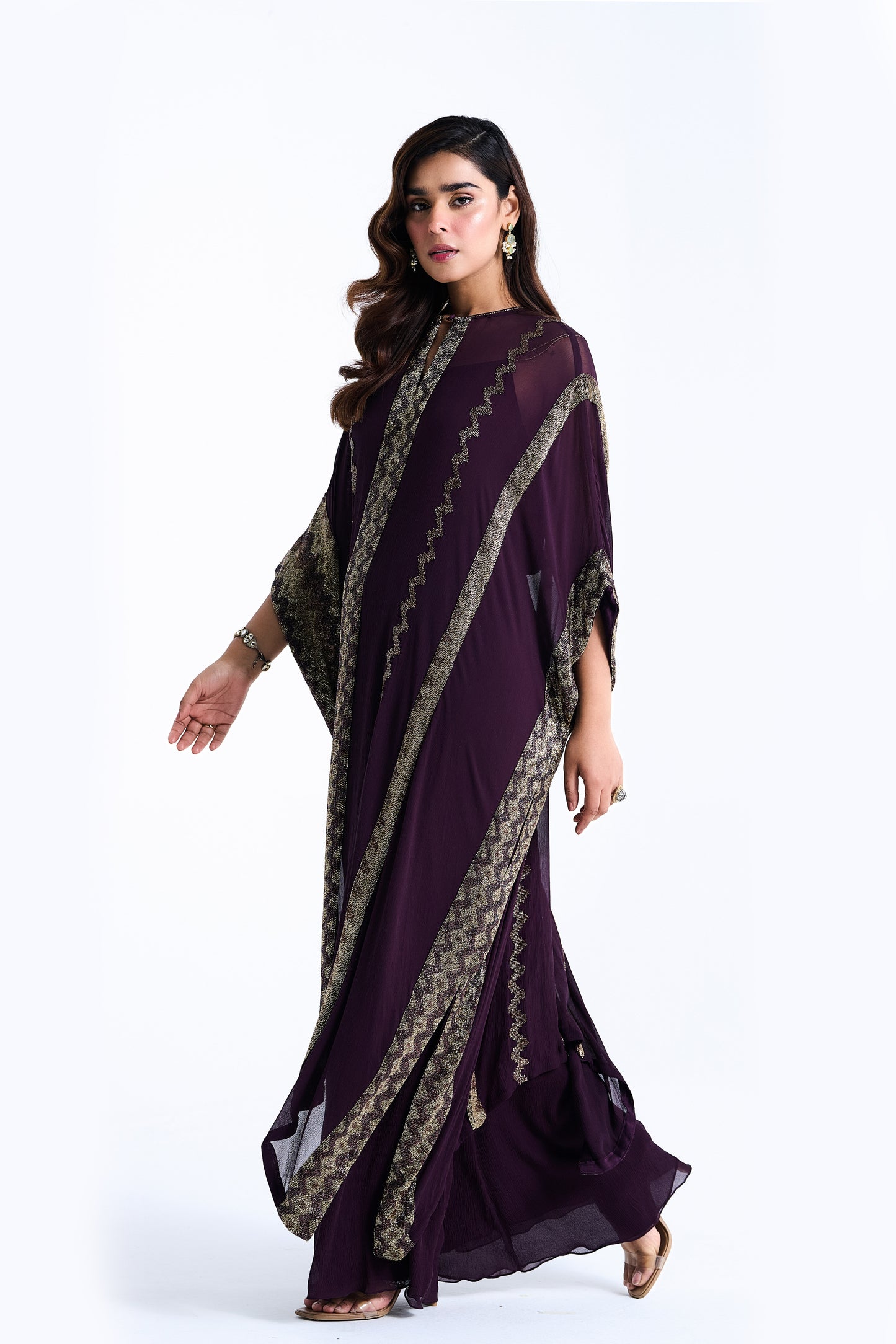 Kaftan Set in Mughal Pattern Cutdana Embroidery